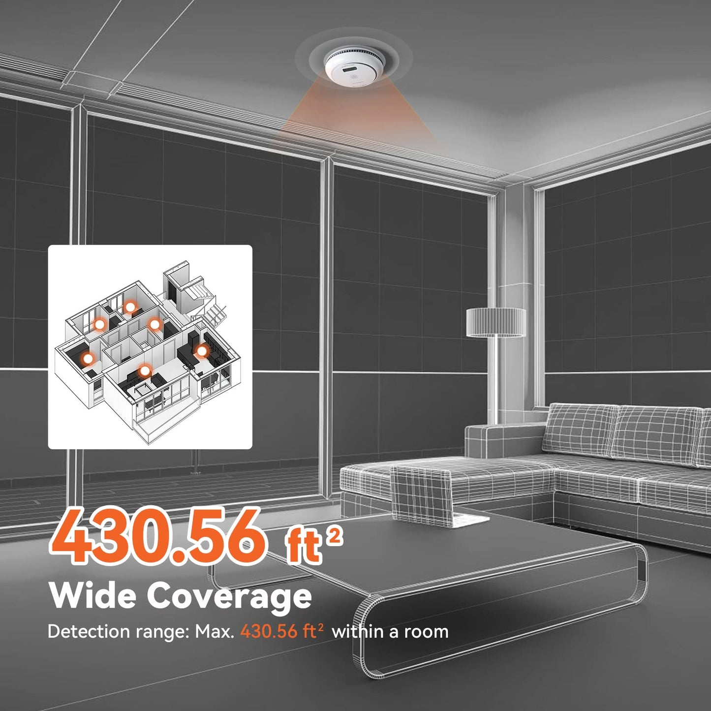Jemay Combination Smoke and Carbon Monoxide Detector, Battery Operated Smoke Detector Carbon Monoxide Detector Combo with 10-Year Lifespan,Large LCD Display, Test/Silence Button, 1 Pack