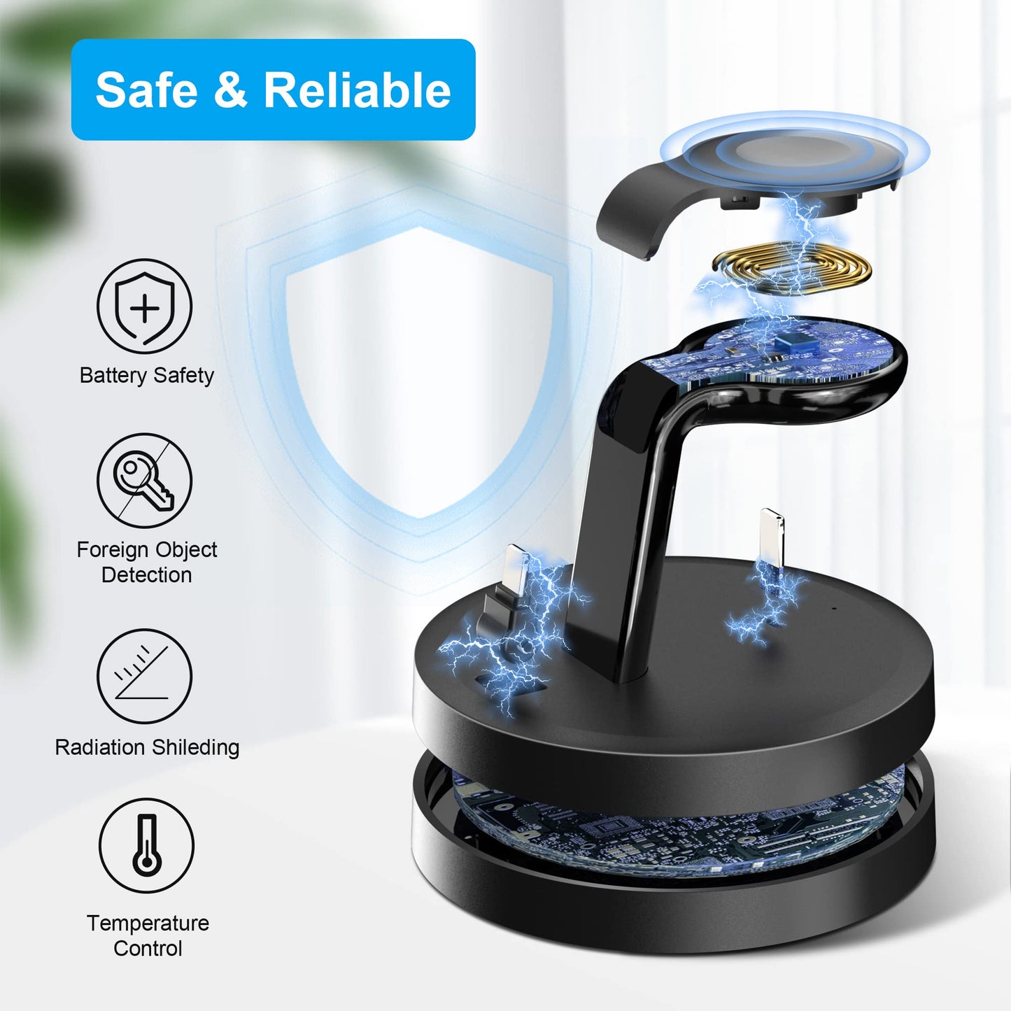 3 in 1 Charging Station, ORIEMAC Wireless Charger for Apple Watch Series 8/7/6/5/4/3/2/SE, Charging Dock Stand for AirPods iPhone 14/13/12/11/Pro/Pro Max/XS/XR/X/8 with 15W Adapter