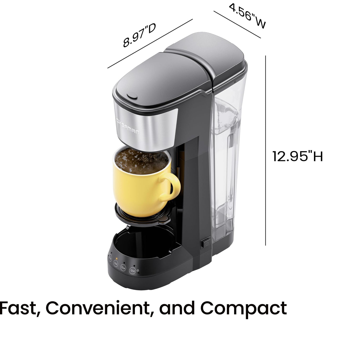 Chefman INSTACOFFEE MAX+ Pod & Coffee Ground Brewer with Lift & Water Reservoir-LR, 14 Ounces, Black