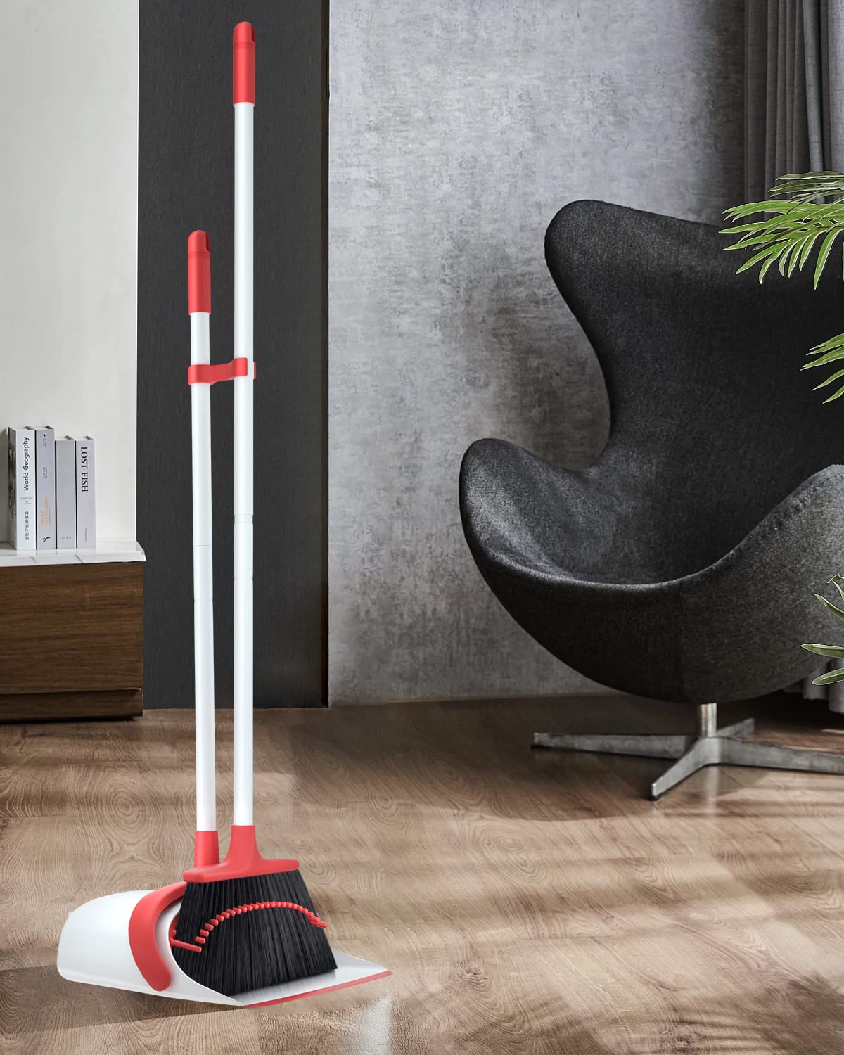 Broom and Dustpan Set, Broom and Dustpan Set Heavy Duty, Upgraded 52’’ Long Handle Broom and Dustpan Set for Home, Standing Broom with Dustpan Combo Set, Dust pan and Broom Combo for Home Office