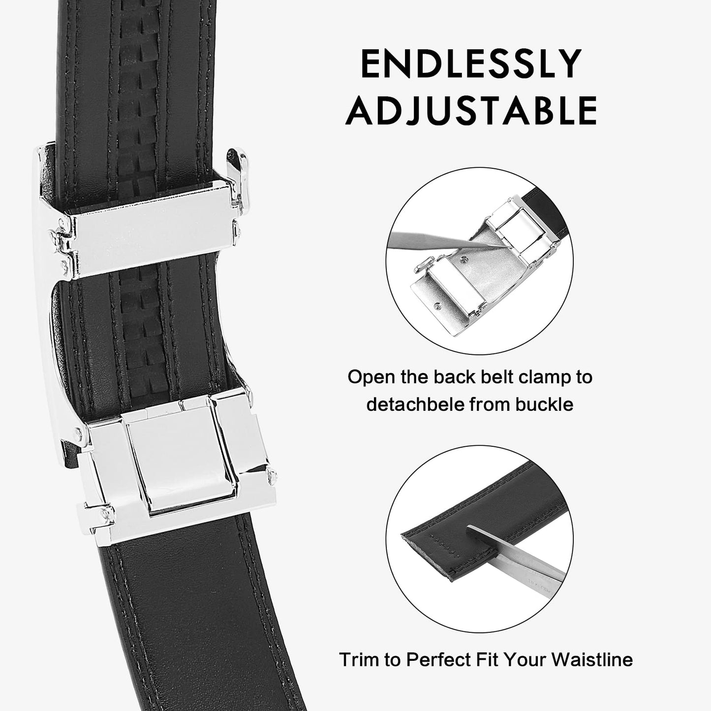 BOSTANTEN Belt for Men Leather Ratchet Dress Belt with Automatic Sliding Buckle 1 3/8", Trim to Fit