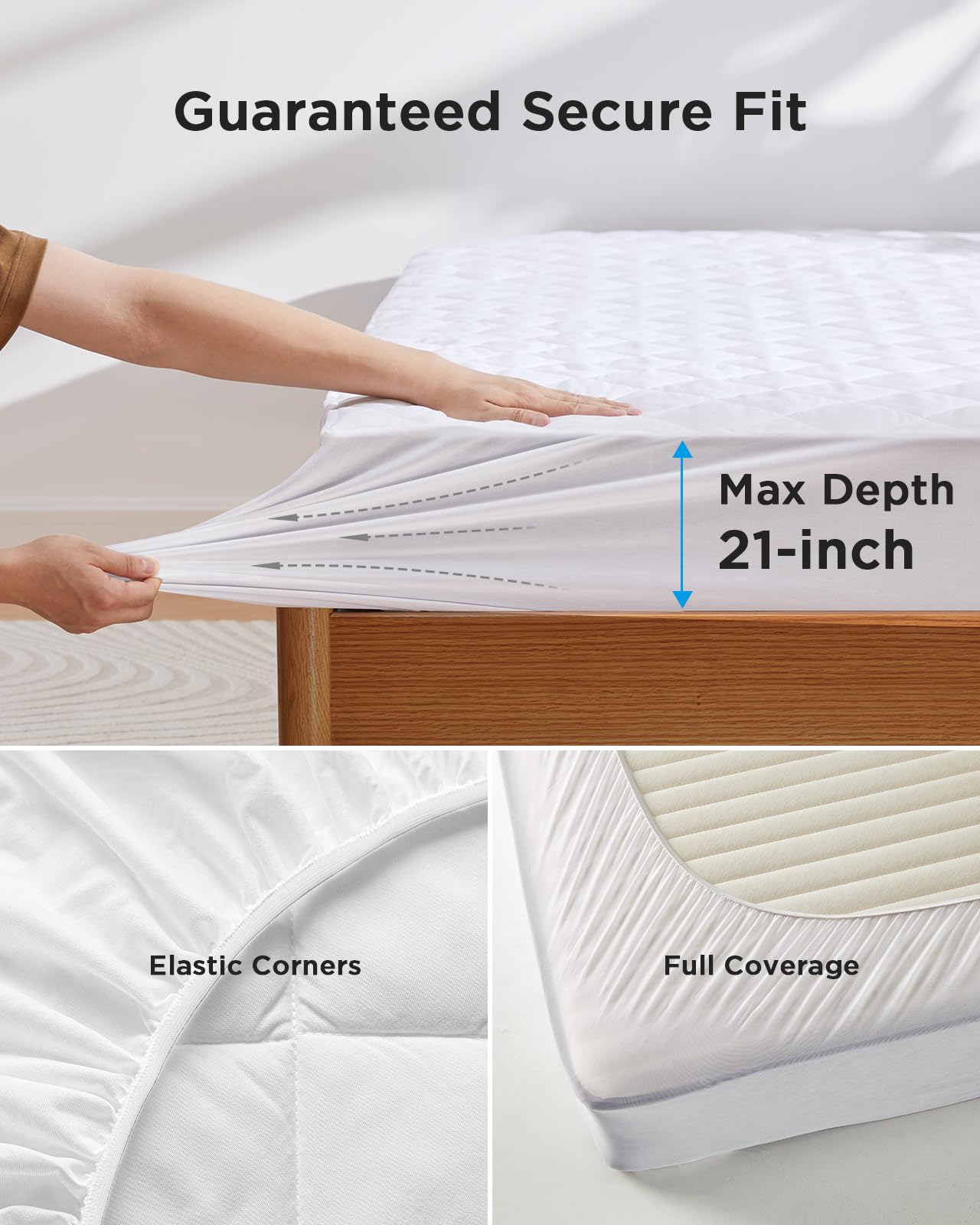 Perlecare Mattress Pad, 360° Mattress Protector for Mattresses up to 21 inches Thick, Breathable & Cooling Mattress Cover with Elastic Corners, Comfortable & Soft Mattress Pad, PCMP01WQ