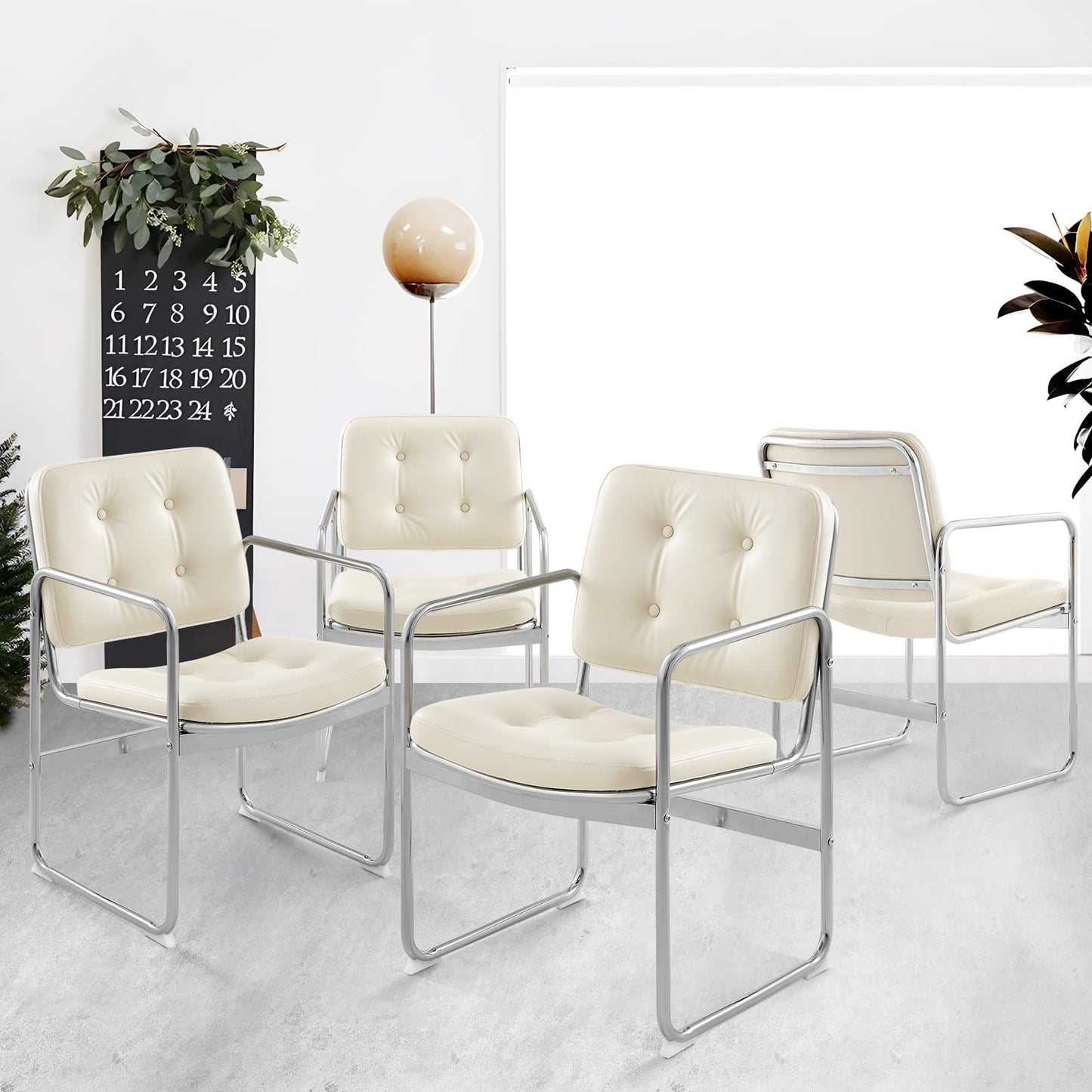 COLAMY Modern Dining Chairs Set of 2, Button Tufted PU Leather Upholstered Dining Room Kitchen Side Chair with Metal Legs for Home/Living Room/Bedroom/Office, Beige