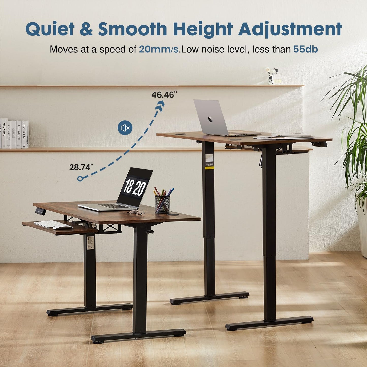 Standing Desk with Keyboard Tray, 48 x 24 Inches Electric Desk Adjustable Height, Ergonomic Adjustable Desk with Memory Preset, Computer Desk Stand Up Desk Suitable for Home Office, Rustic Brown