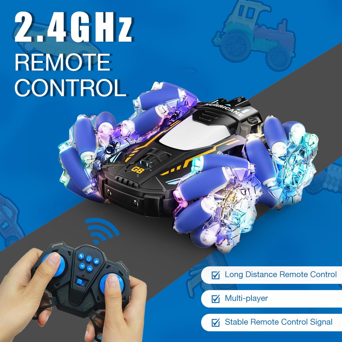 NQD Remote Control Car, RC Cars Stunt Car Toy, 4WD 2.4Ghz Double Sided 360° Rotating RC Car with Cool Light and Music, Kids Xmas Toy Cars for Boys/Girls (Blue)