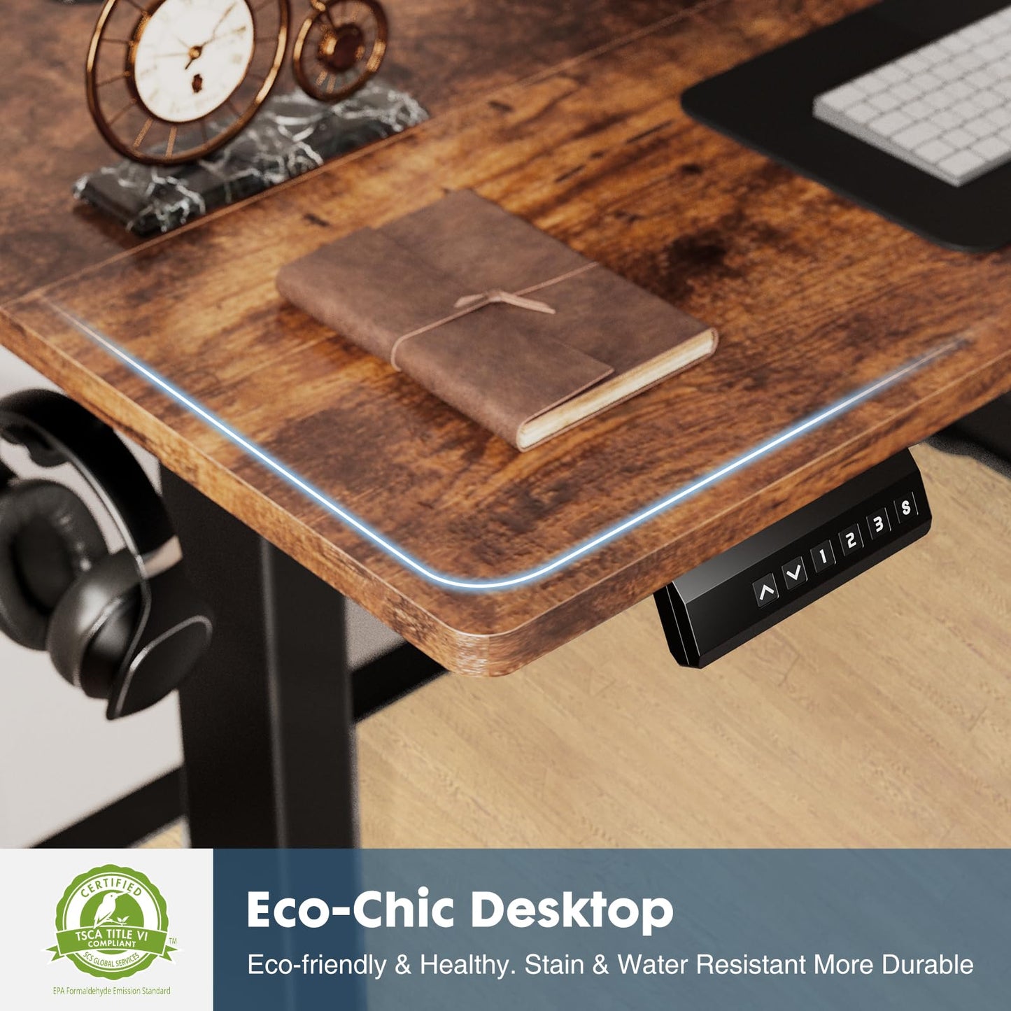 Standing Desk with Keyboard Tray, 48 x 24 Inches Electric Desk Adjustable Height, Ergonomic Adjustable Desk with Memory Preset, Computer Desk Stand Up Desk Suitable for Home Office, Rustic Brown