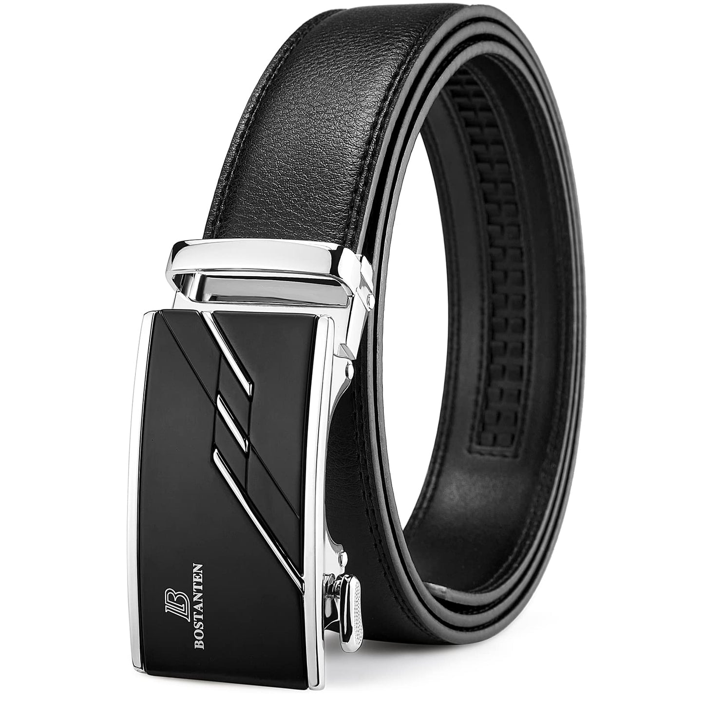BOSTANTEN Belt for Men Leather Ratchet Dress Belt with Automatic Sliding Buckle 1 3/8", Trim to Fit