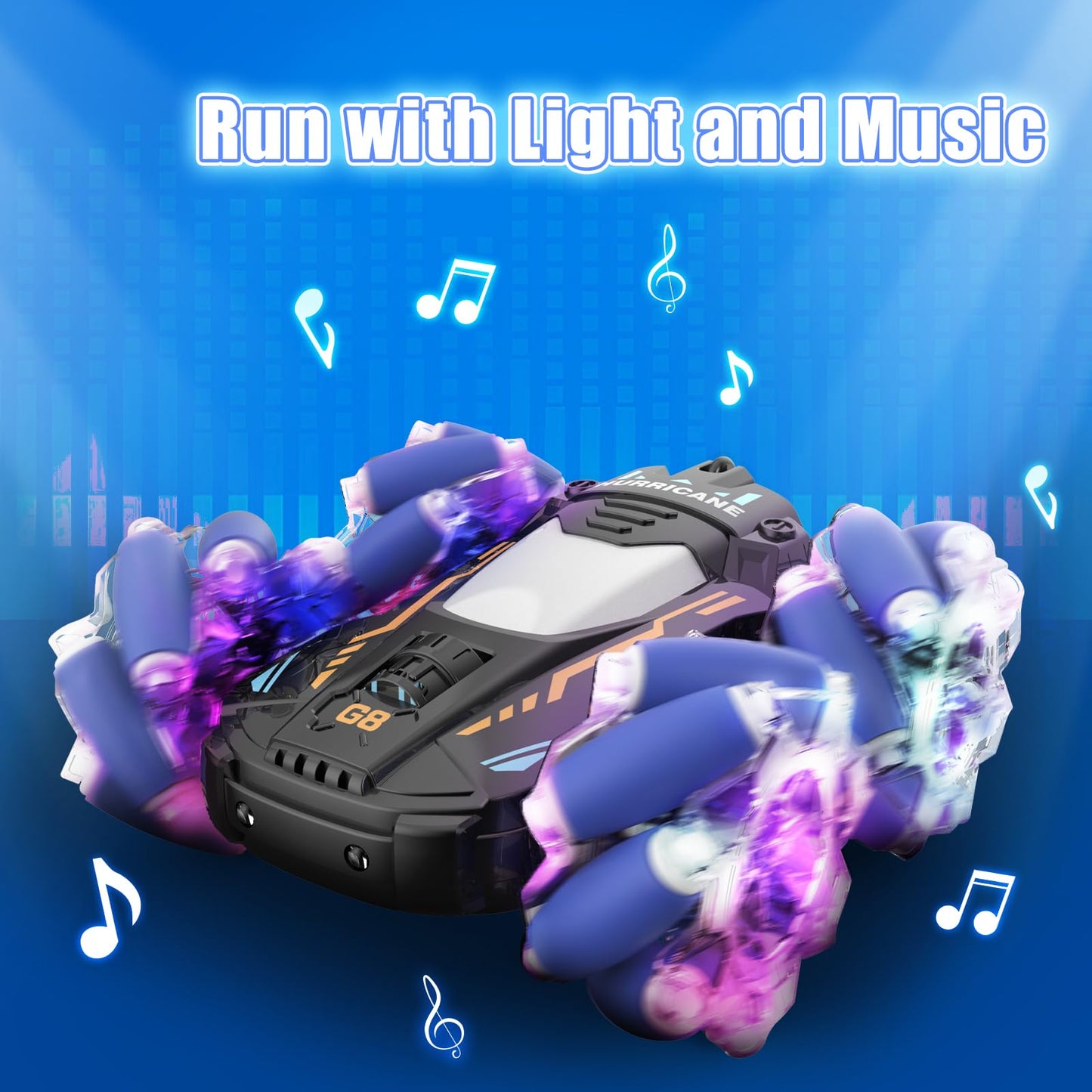 NQD Remote Control Car, RC Cars Stunt Car Toy, 4WD 2.4Ghz Double Sided 360° Rotating RC Car with Cool Light and Music, Kids Xmas Toy Cars for Boys/Girls (Blue)