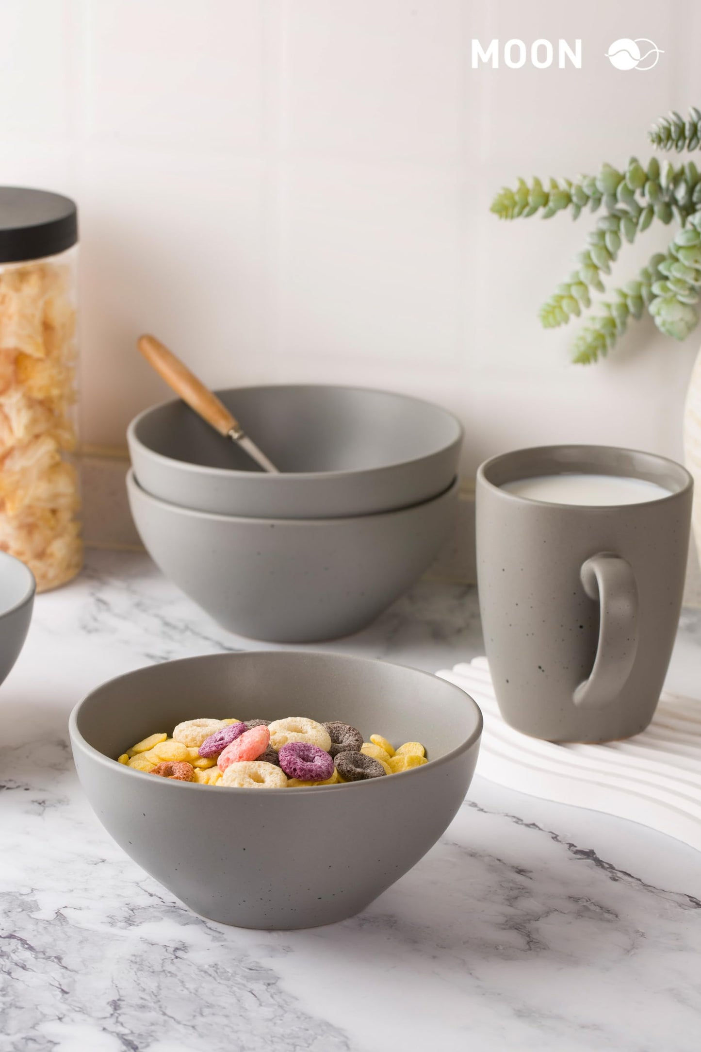 famiware Ceramic Bowls for Kitchen, Cereal Bowls Set of 6, Bowls for Cereal, Soup, Oatmeal, Rice, Pasta, Salad - Dishwasher & Microwave Safe, Dark Grey…