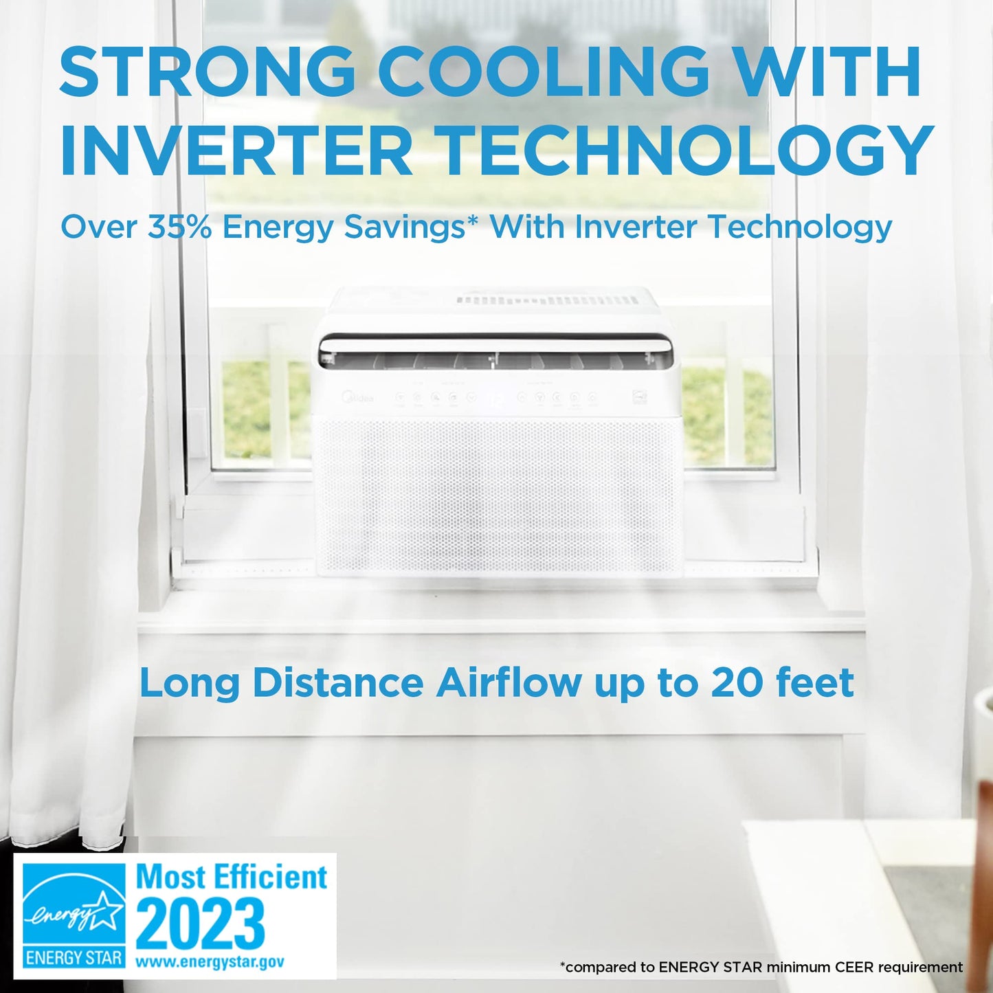 Midea 12,000 BTU U-Shaped Smart Inverter Air Conditioner–Cools up to 550 Sq. Ft., Ultra Quiet with Open Window Flexibility, Works with Alexa/Google Assistant, 35% Energy Savings, Remote Control