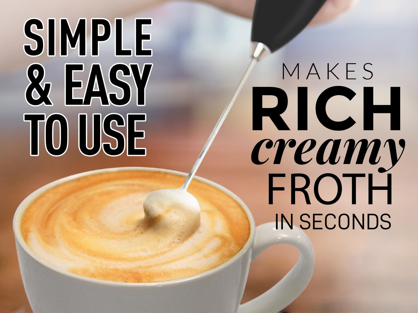 Zulay Powerful Milk Frother Handheld Foam Maker for Lattes - Whisk Drink Mixer for Coffee, Mini Foamer for Cappuccino, Frappe, Matcha, Hot Chocolate by Milk Boss (Black)