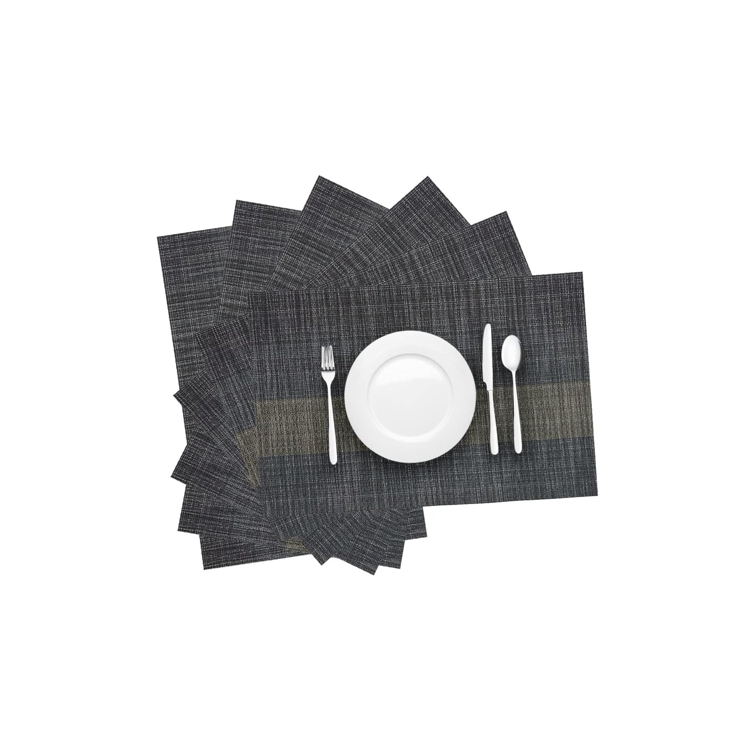 Canglifull Placemats Set of 6, Vinyl Woven Placemats, Beautiful Washable and Durable Non-Slip Table Placemats, Indoor/Outdoor Placemats (Black, 6)
