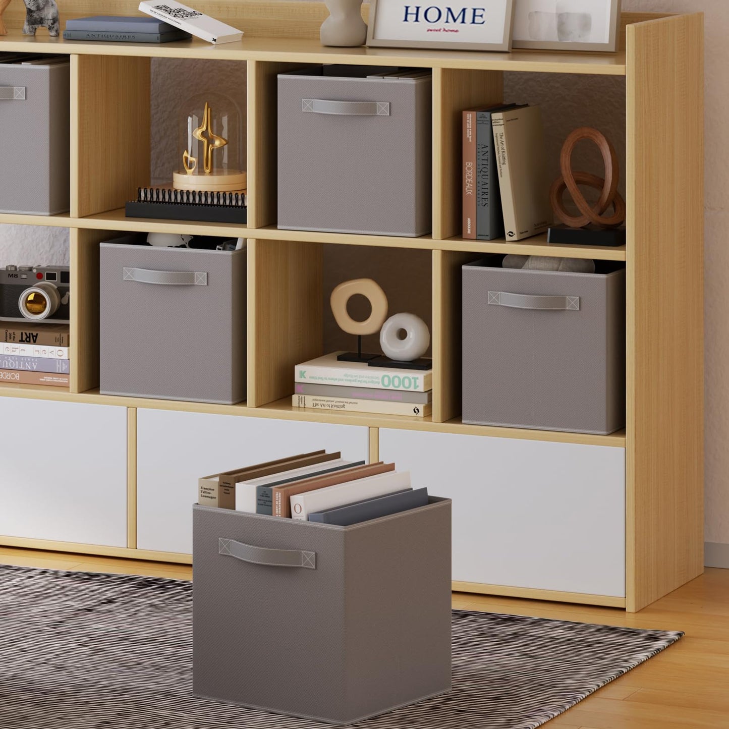 Housen Solutions Storage Cubes Organizer, 11 Inch Fabric Foldable Basket Bin with Handle, Organization Box for Cubby Shelves Closets Clothes Home Organize Nursery Toys, Pack of 6, Gray
