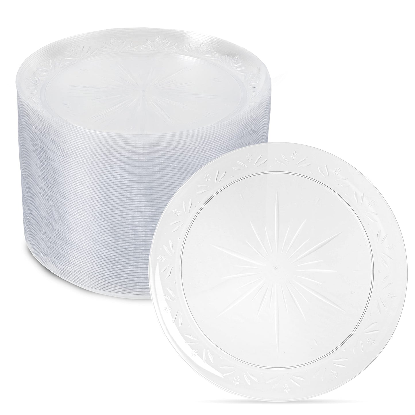 Ilyapa 100 Pack 7 Inch Disposable Dessert Plates, Plastic Clear Party Plates Sets for 100 Guests, Clear Appetizer plates 7 Inch, Cake Plates 7", Party & Dinner Accessories, Midsommar Flower