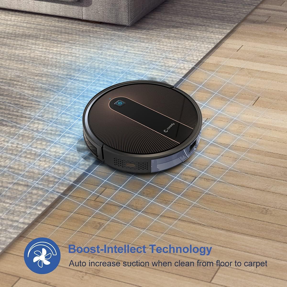 Coredy R750 Robot Vacuum Cleaner, Compatible with Alexa, Mopping System, Boost Intellect, Virtual Boundary Supported, 2200Pa Suction, Super-Thin, Upgraded Robotic Vacuums, Cleans Hard Floor to Carpet