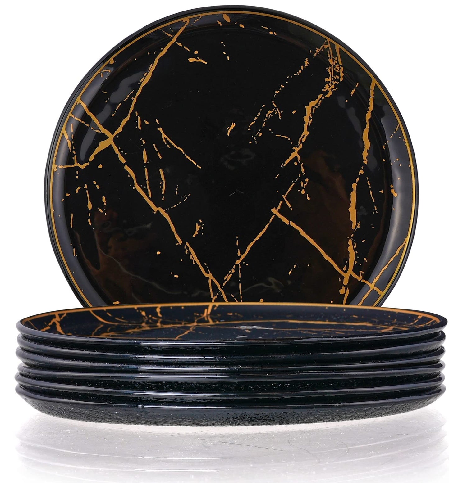 GURCUGLASS Glass Plate Set 7,8 Inch - Salad Plates | Dessert Appetizer Plates - Glass Lunch Plates - Small Plates Set, Set of 6, Suitable for Snacks, Appetizer, Home, Party, Restaurant (Black Marble)