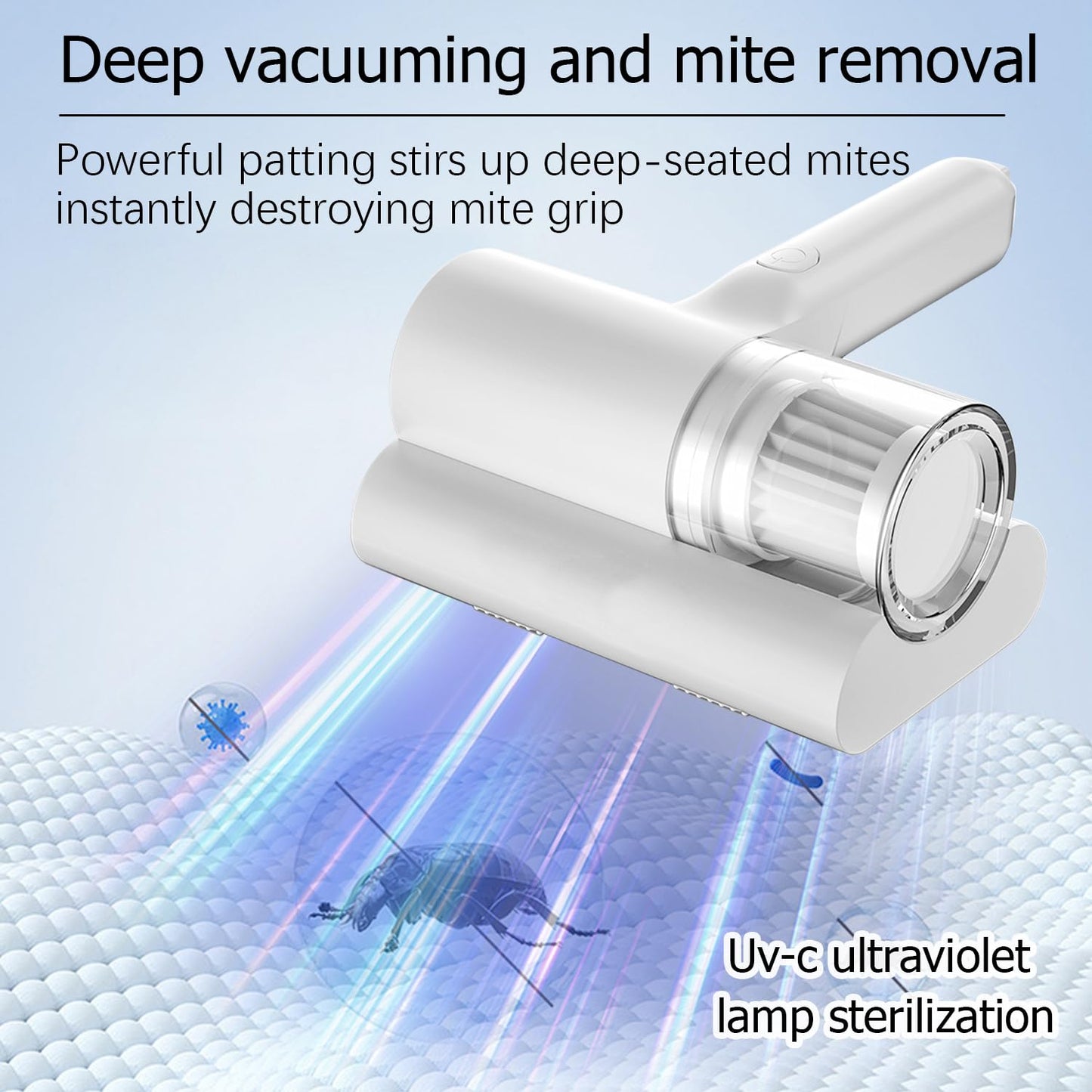 Bed Vacuum Cleaner, 12KPa Handheld UV Deep Mattress Vacuum Cleaner with HEPA Filter, Effectively Clean Up for Pillows, Sheets, Mattresses, Sofas, Plush Toys and Other Fabric Surfaces A1262