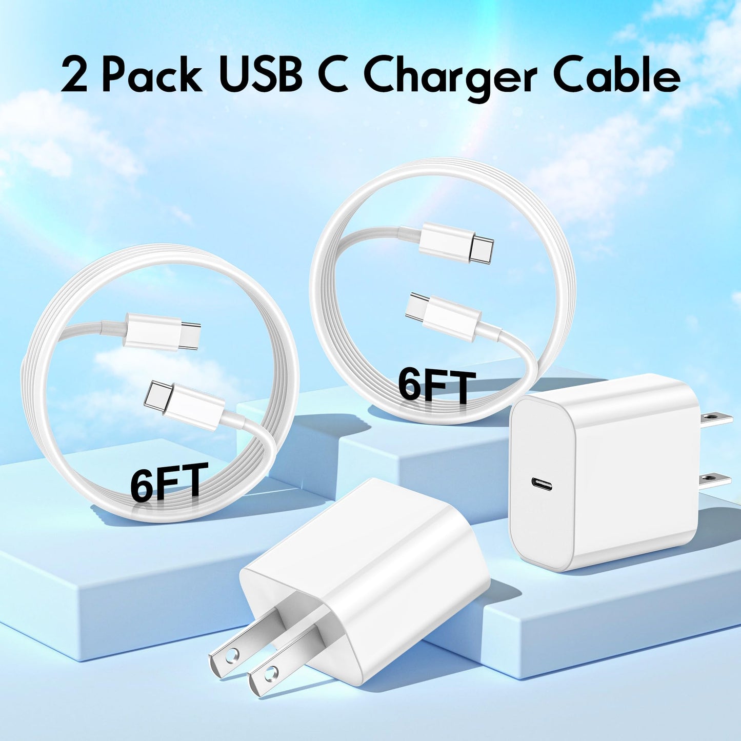 iPhone 15 Charger, Fast iPad Charger 2Pack 20W USB C Charger Block with USB C to USBC Cable 6FT for iPhone 15/15 Plus/15 Pro/15 Pro Max, iPad 10th, iPad 11/12.9 inch, iPad Air 4/5th, iPad Mini 6