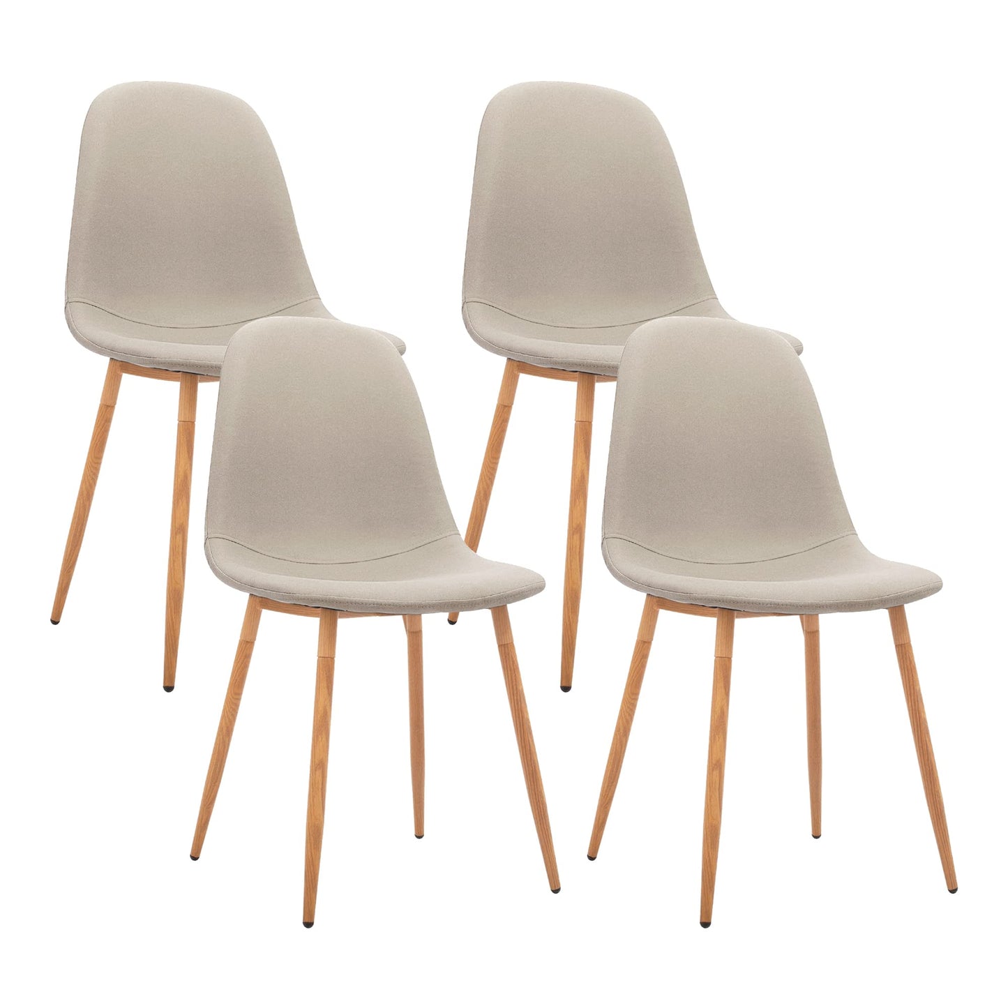 CangLong Upholstered Cushion Seat Back, Mid Century Metal Legs for Kitchen Dining Room Side Chair, Set of 4, Light Grey