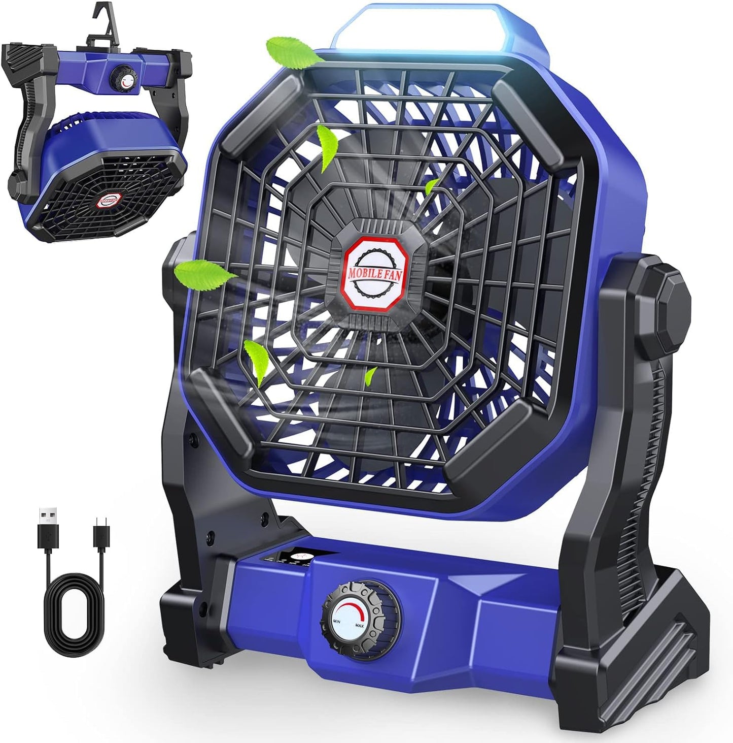 Drchop Portable Fan Rechargeable, 10400mAh Battery Operated Powered Fan, Outdoor Camping Fan with Light & Hook, tent fan, Personal USB Desk Fan for Bedroom, Table, Home, Office, Tent, Travel