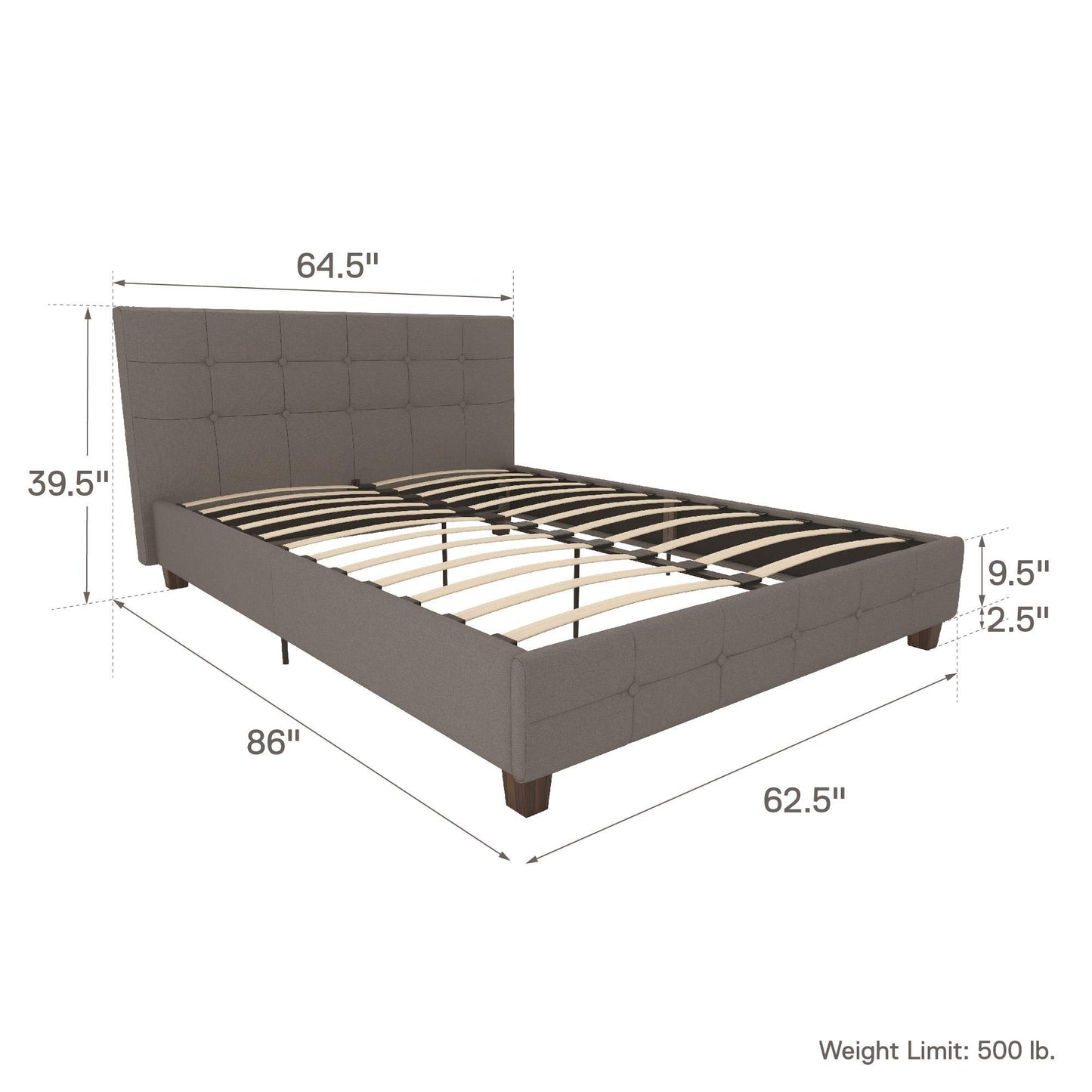 DHP Rose Upholstered Platform Bed with Button Tufted Headboard and Footboard, No Box Spring Needed, Queen, Gray Linen
