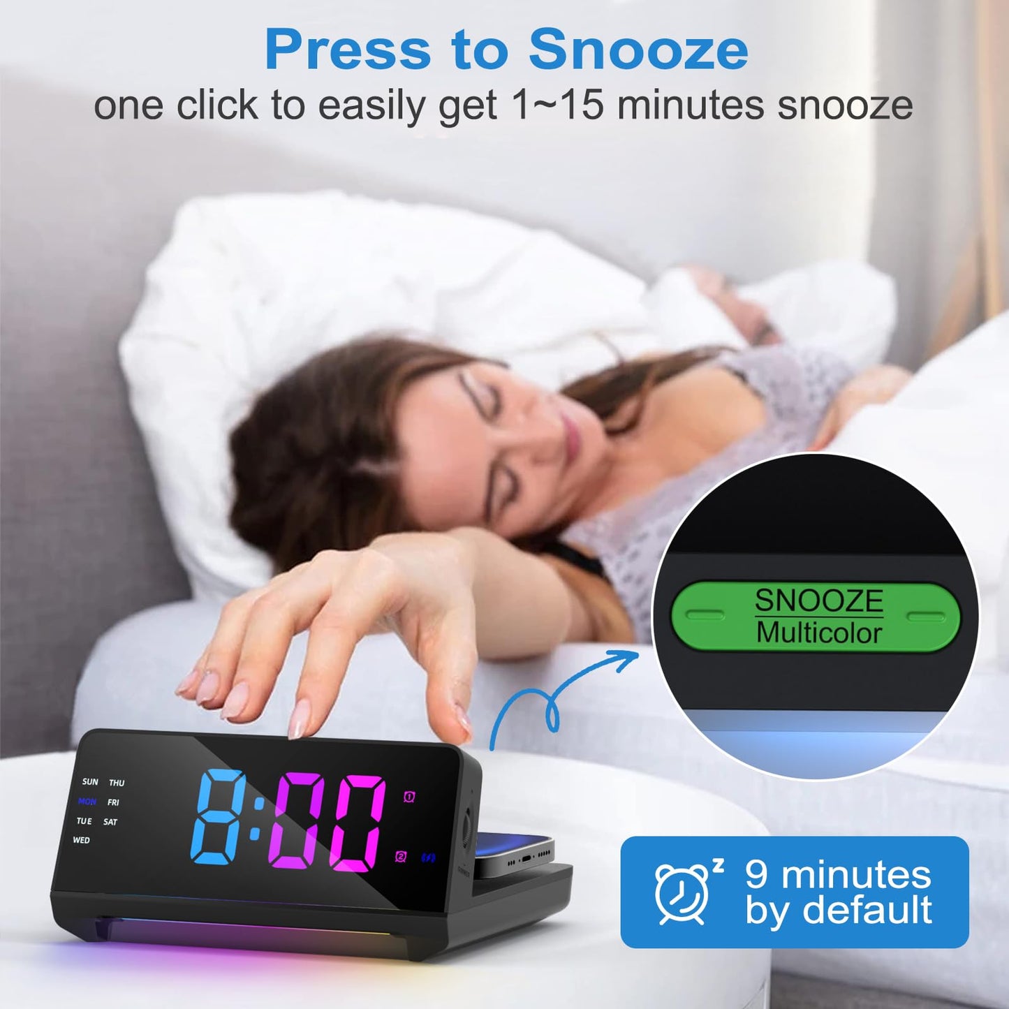 Night Light Alarm Clock With Wireless Charging Station