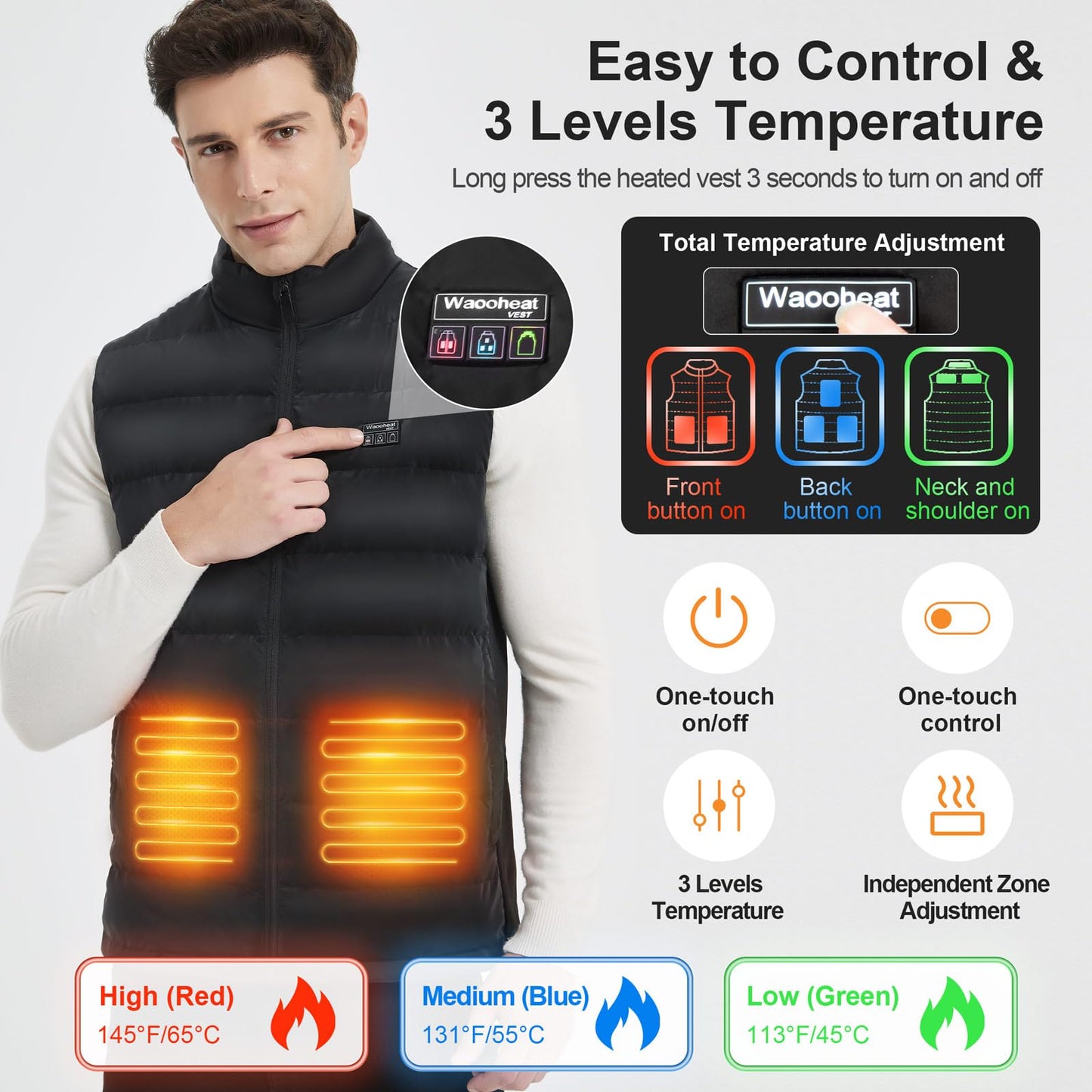 Heated Vest, Heated Jackets for Men Women with 3 Levels Heating, Unisex Winter Heated Vests Outerwear with Rechargeable Battery, Lightweight Heating Vest for Skiing, Hiking, Hunting, Cycling, Fishing