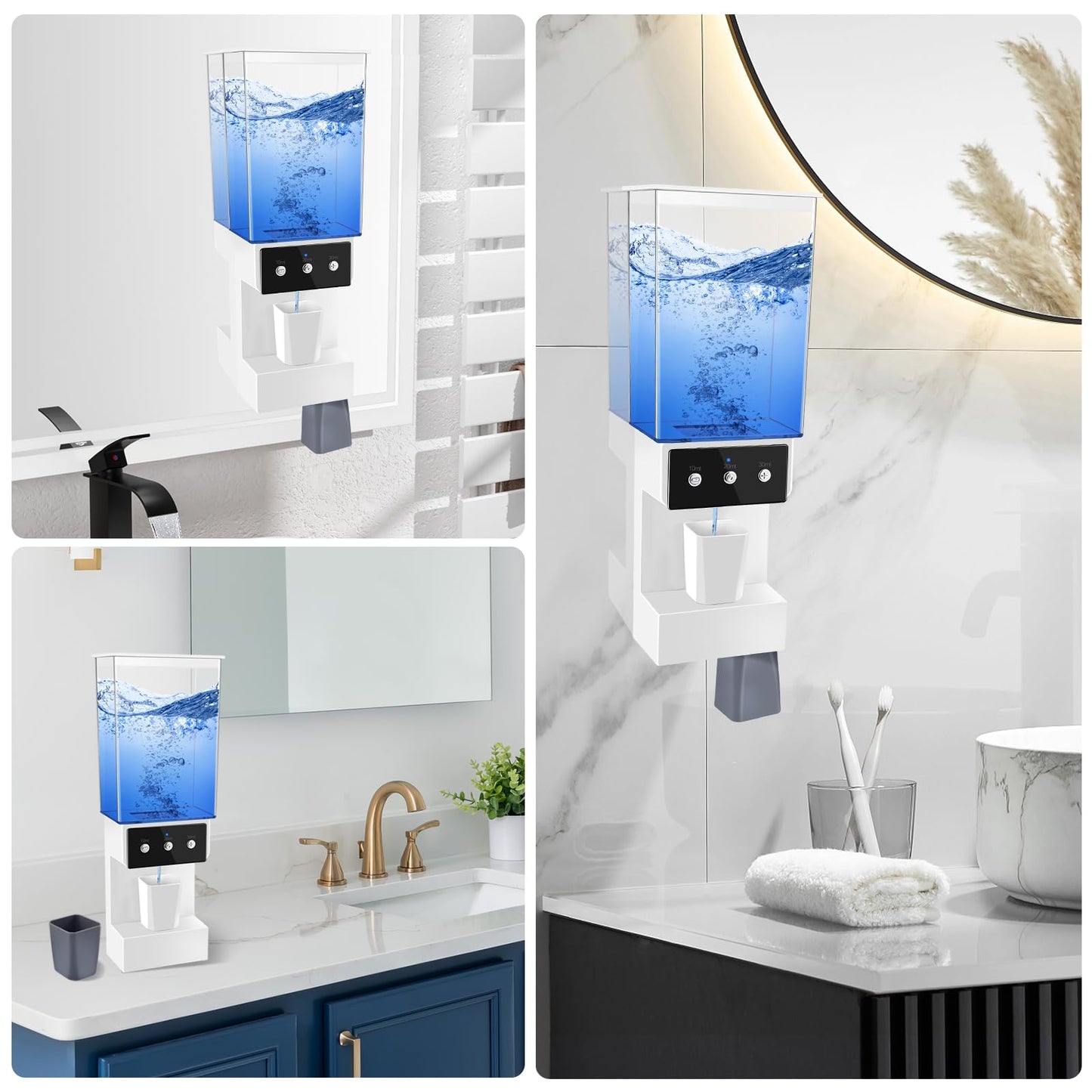 Automatic Mouthwash Dispenser Touchelss 750ML (25 oz) Wall Mounted Mouth Wash Dispenser with Magnetic Cups for Bathroom and Washroom