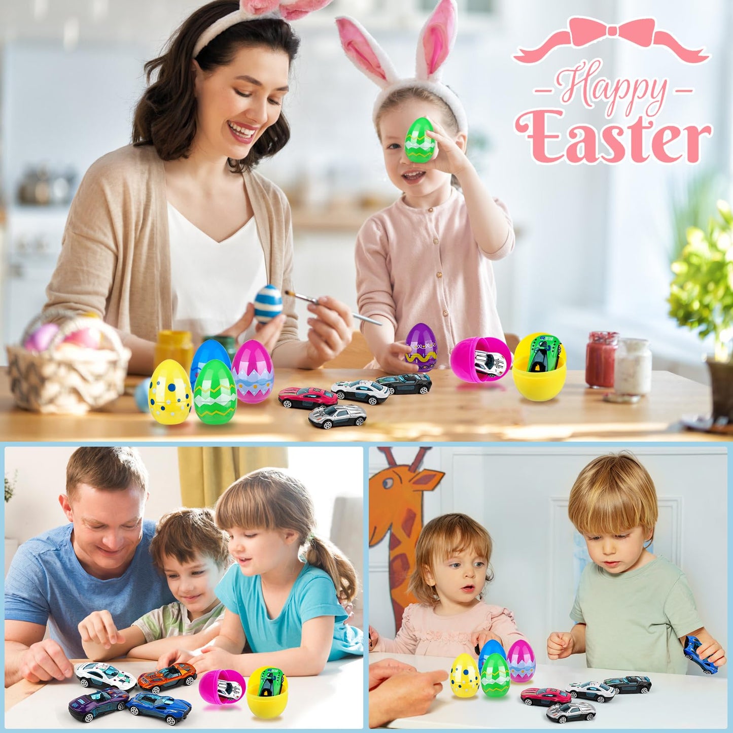 Hoarosall 12pcs Kids Easter Gifts Race Car Vehicle Toys,Prefilled Plastic Easter Eggs Gifts for Boys, Easter Eggs with Toys Inside Car Easter Toys for Kids Ages 4-8,8-12