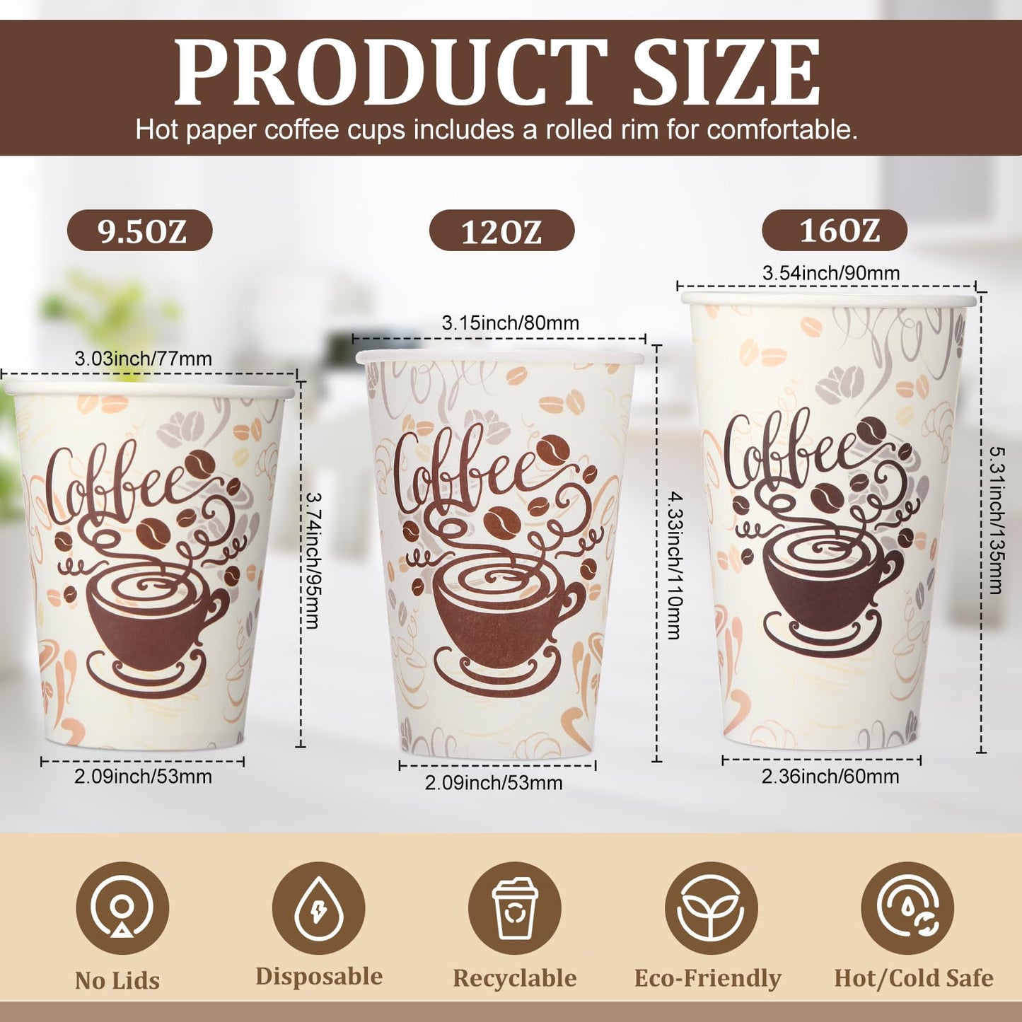 Gerrii 500 Pack Disposable Coffee Cups, Paper Coffee Cups Hot/Cold Beverage Drinking Cups for Everyday Use, Party, Picnic, Cafe, Catering, and Events (16 oz)