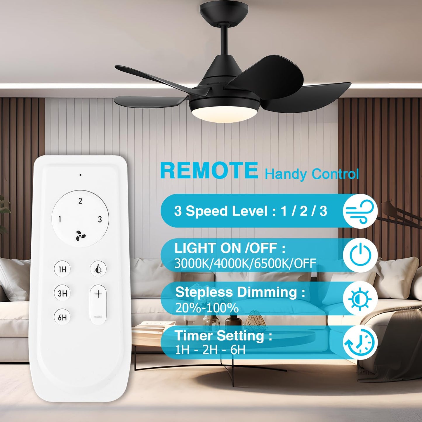 CJOY Small Ceiling Fan with Light, 30 Inch Black Modern Ceiling Fans with Lights and Remote, LED Dimmable & Memory Function, 5 Reversible Blades Fan Light for Bedroom/Kitchen/Small Space