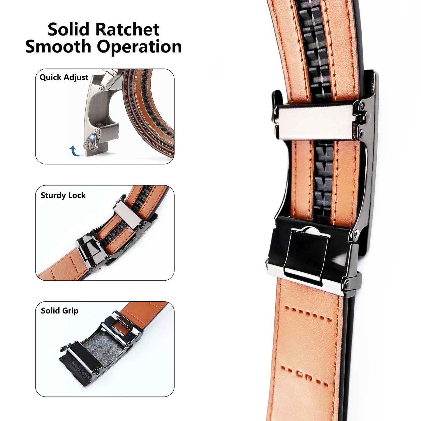 Coipdfty Mens Belts Leather Ratchet Adjustable Men's Belts for Casual Jeans Pant (Brushed black-black buckle-black belt 31"-36")