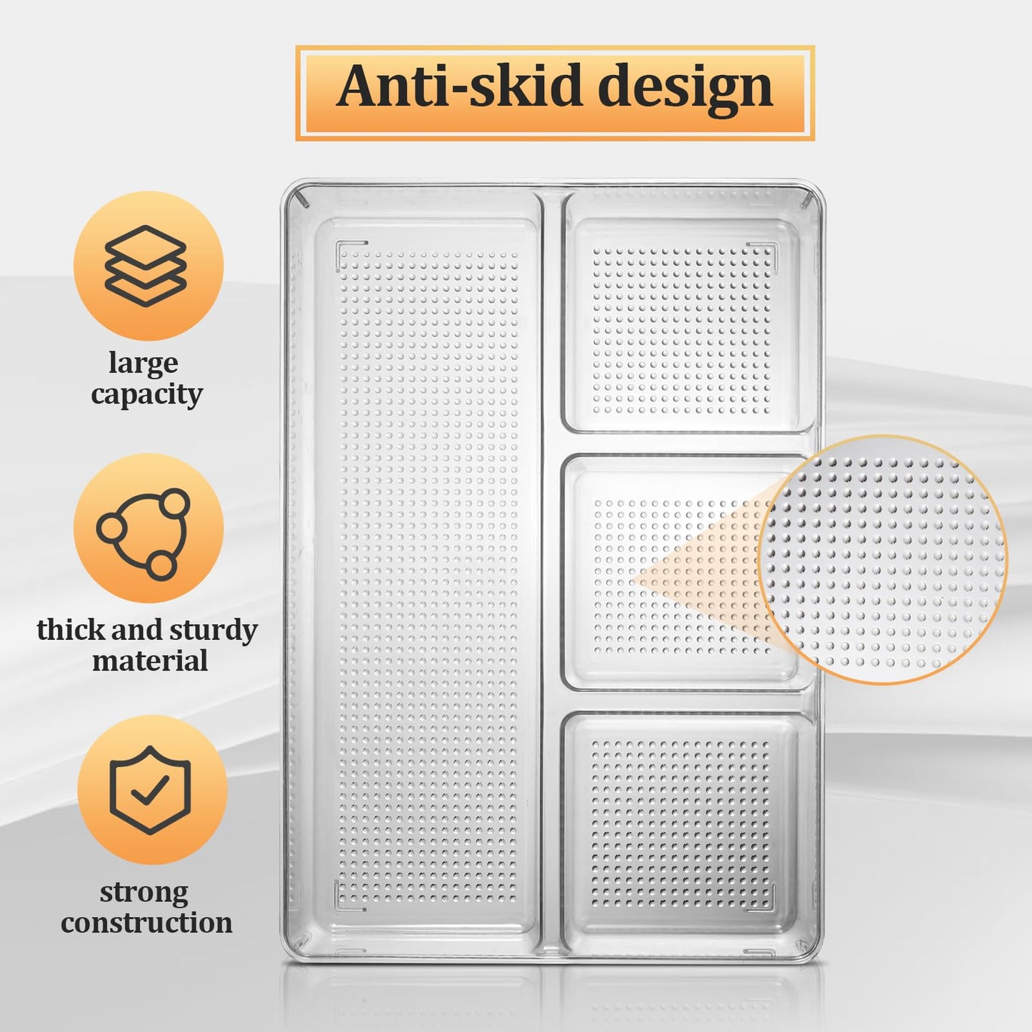 CherHome Drawer Organizer,2PCS Clear Organization and Storage Set,Desk Drawer Organizer Food Snack Organizer,Plastic Organizer Bins for Kitchen Drawer,Bathroom,Makeup and Office(13 X 8.9 X 2.3in)