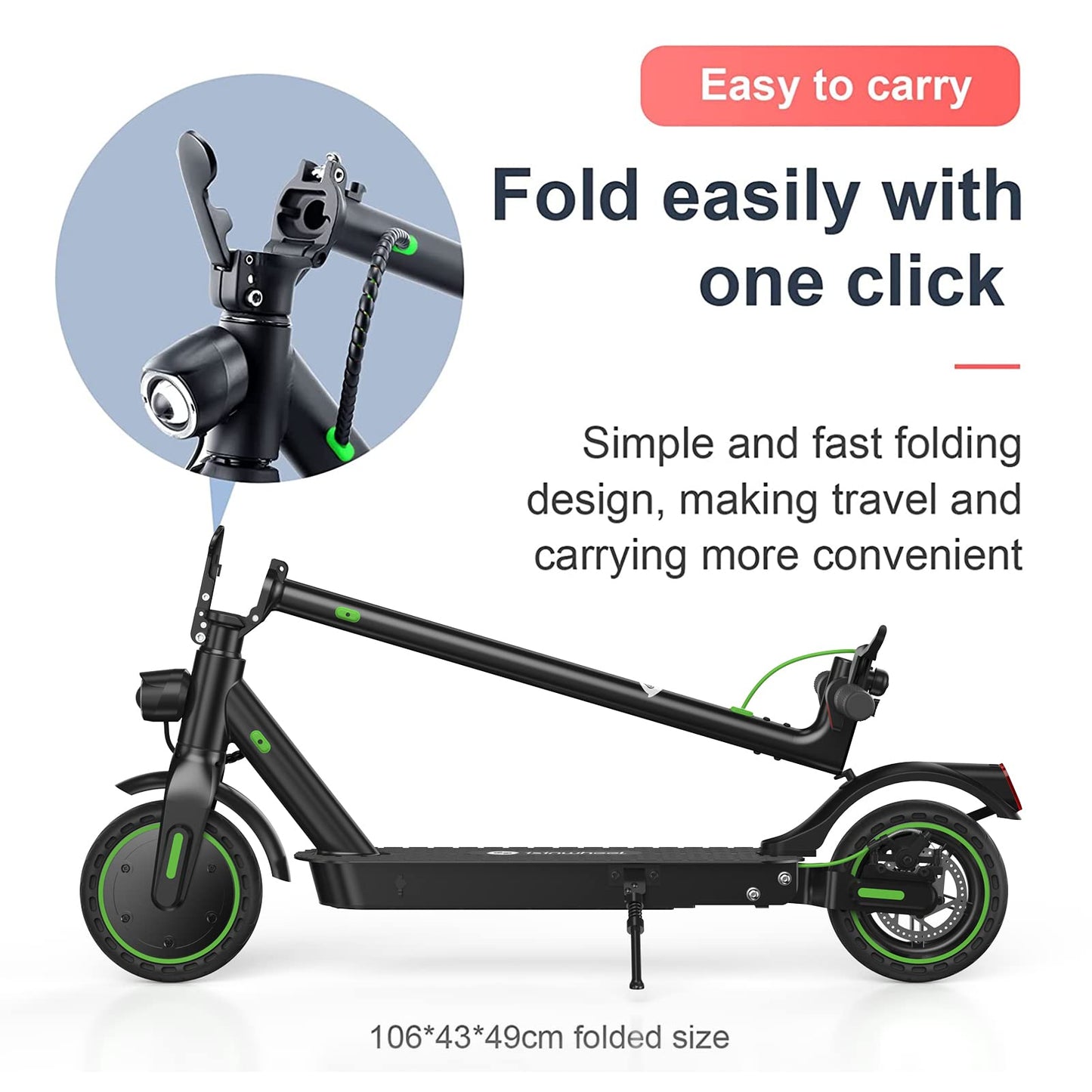 isinwheel S9 Max Electric Scooter with Seat,22 Miles Long Range and 18.6 MPH Portable Folding Commuting Scooter for Adults, Dual Suspension & Brakes, App and Scooter Bag