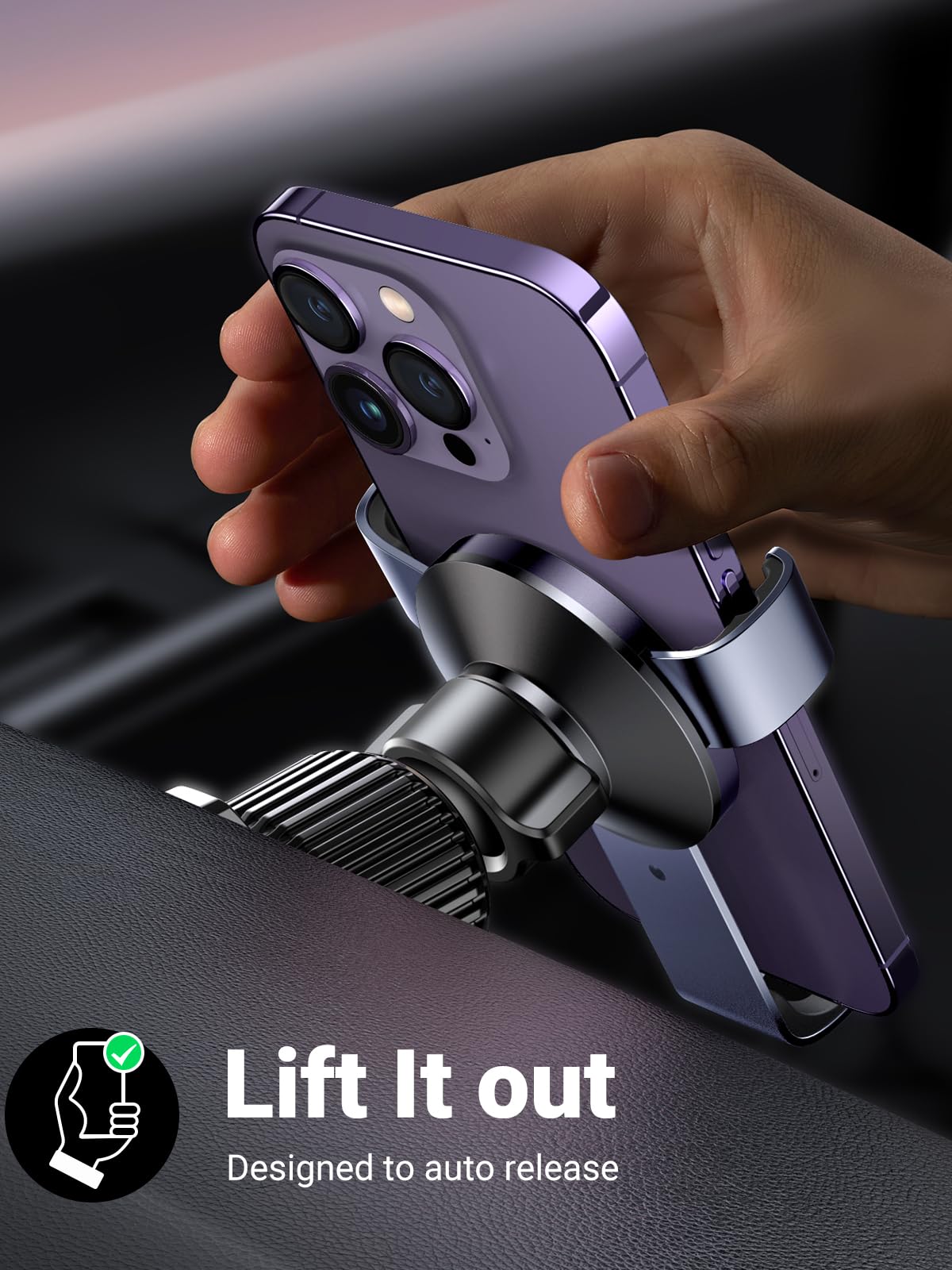 UGREEN Car Phone Holder Air Vent Gravity Car Phone Mount Aluminum Cradle Compatible with iPhone 15 14 13 12 11 Pro Max Mini Xs XR X, Space Grey