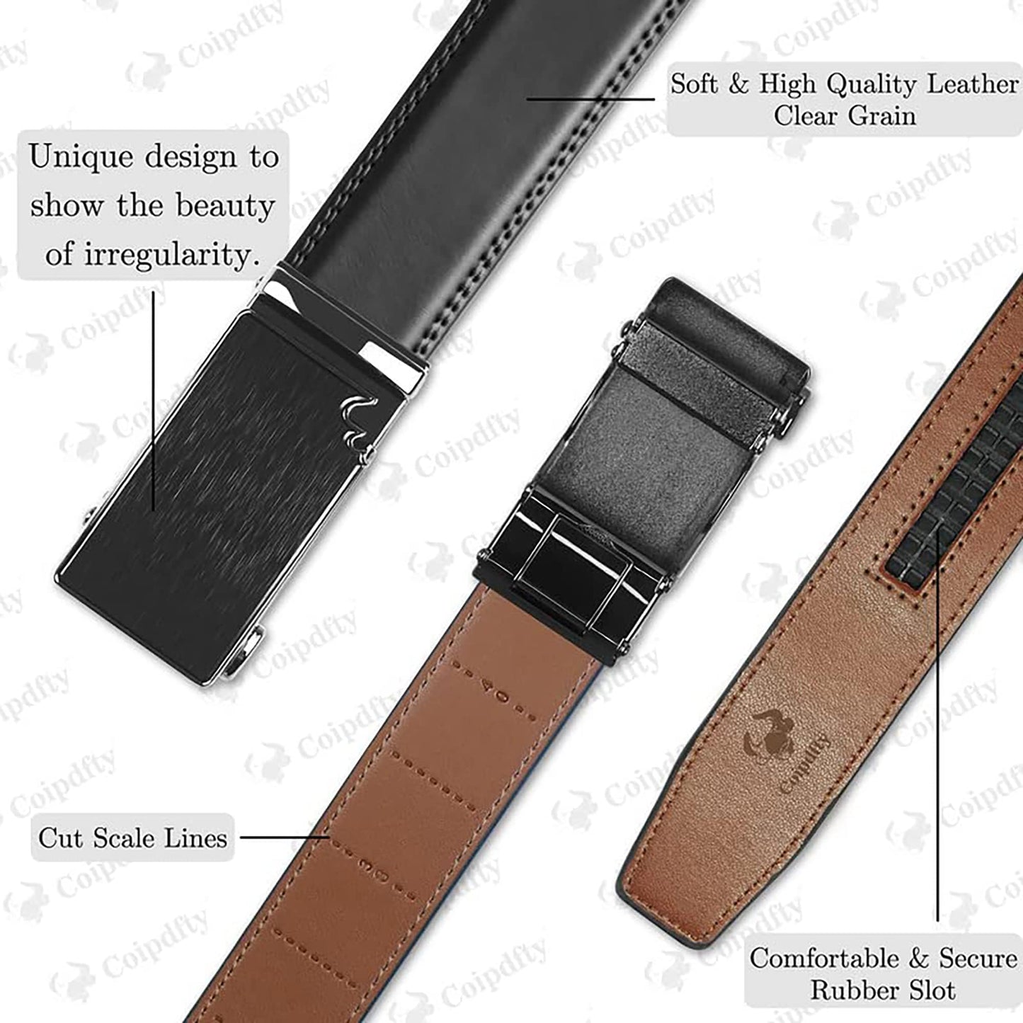 Coipdfty Mens Belts Leather Ratchet Adjustable Men's Belts for Casual Jeans Pant (Brushed black-black buckle-black belt 31"-36")