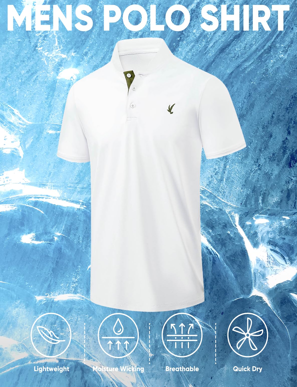 JMIERR Polo Shirts for Men Summer Quick Dry Casual Short Sleeve Button Up Fishing Work Golf Tshirt, L, White