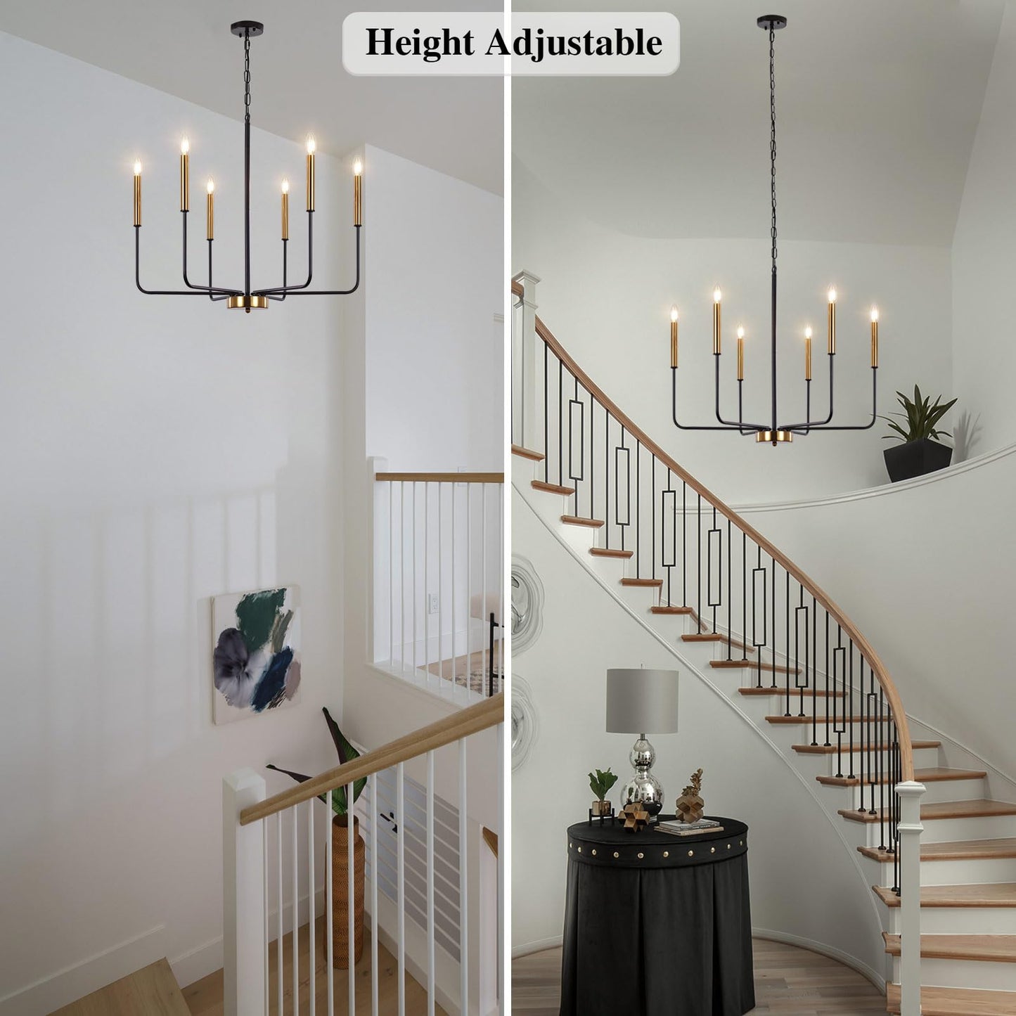 ETONIMERR Modern Farmhouse Chandelier Light Fixture Ceiling Hanging, 6-Light Black and Gold Industrial Chandelier for Dining Room, Rustic Candle Pendant Light for Kitchen Island, Living Room