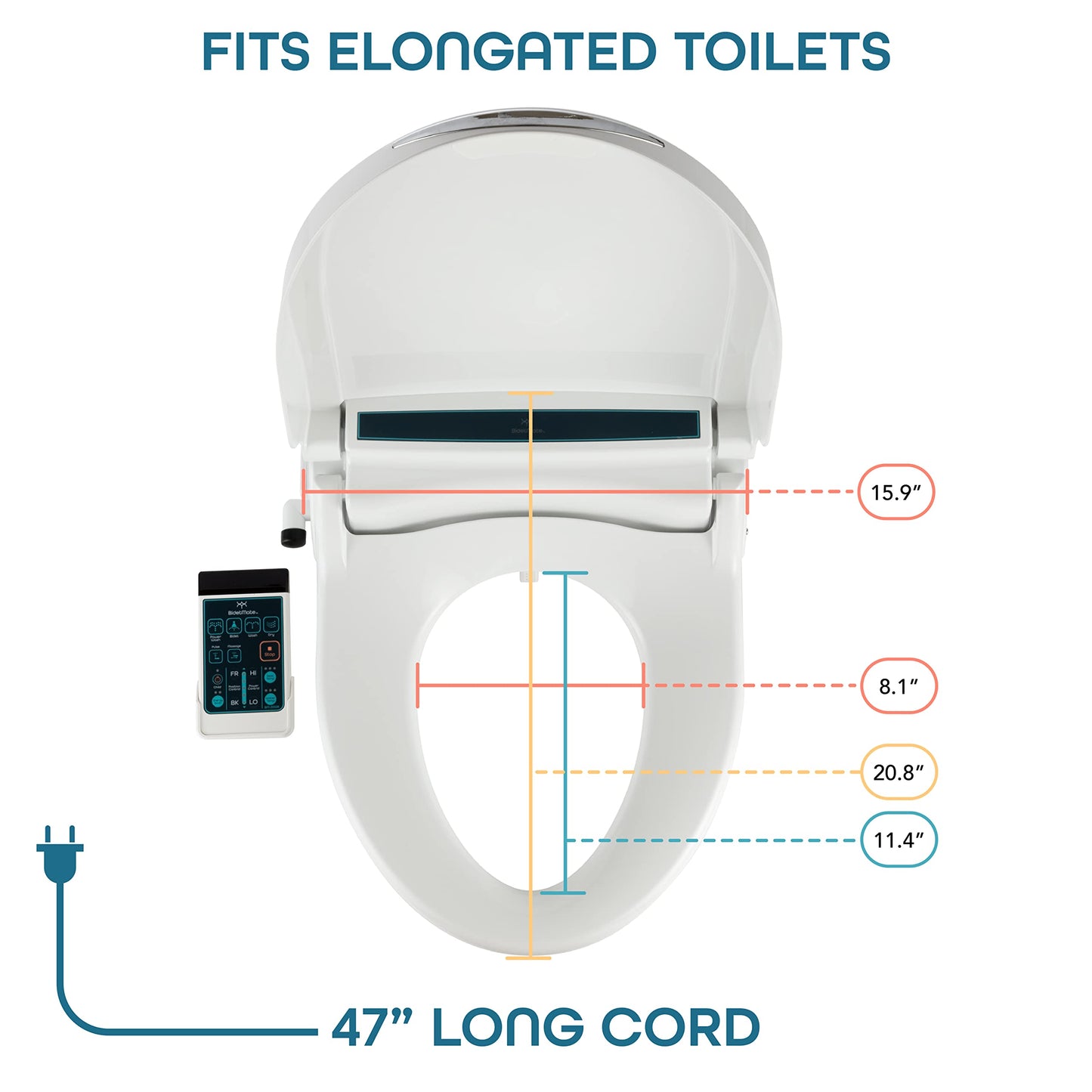 BidetMate 2000 Series Electric Bidet Heated Smart Toilet Seat with Unlimited Water, Side Control Panel, Deodorizer, and Warm Air Dryer - Adjustable Self-Cleaning Fits Round Toilets