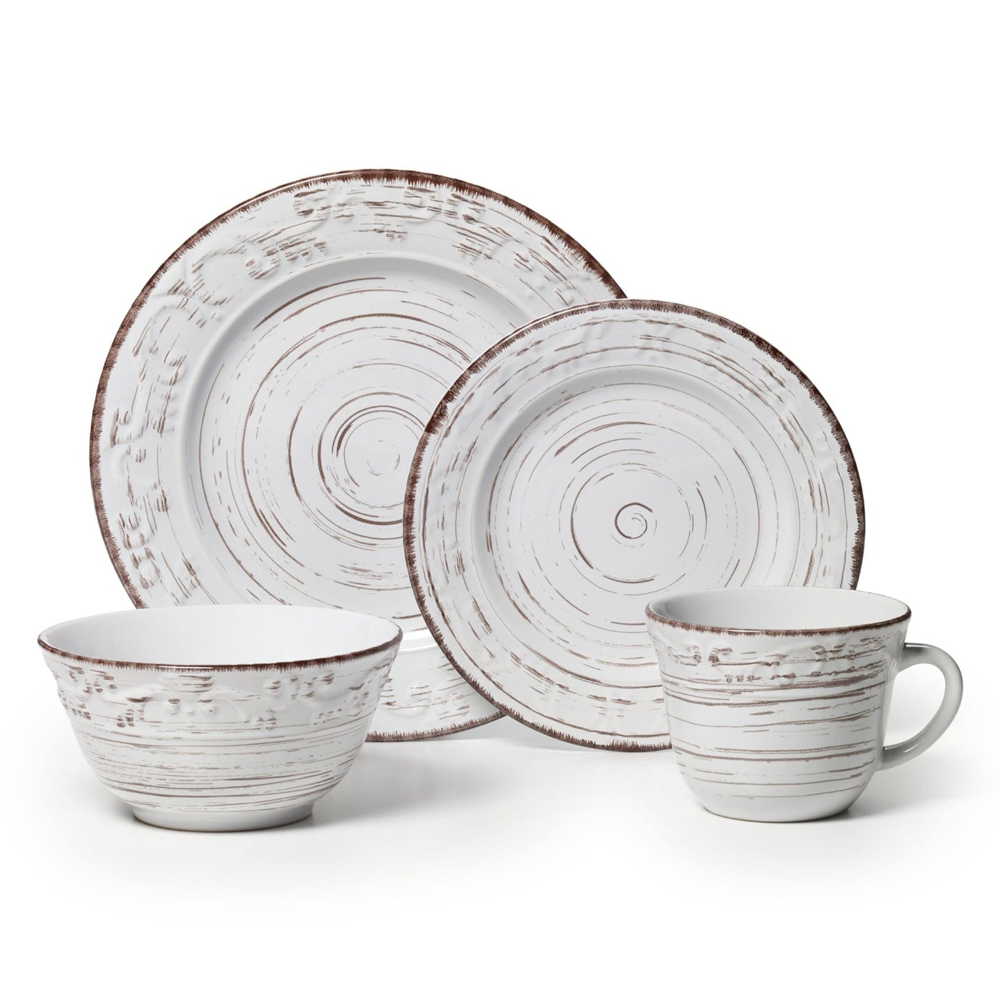 Pfaltzgraff Trellis White 16-Piece Dinnerware Set, Service for 4, Distressed White