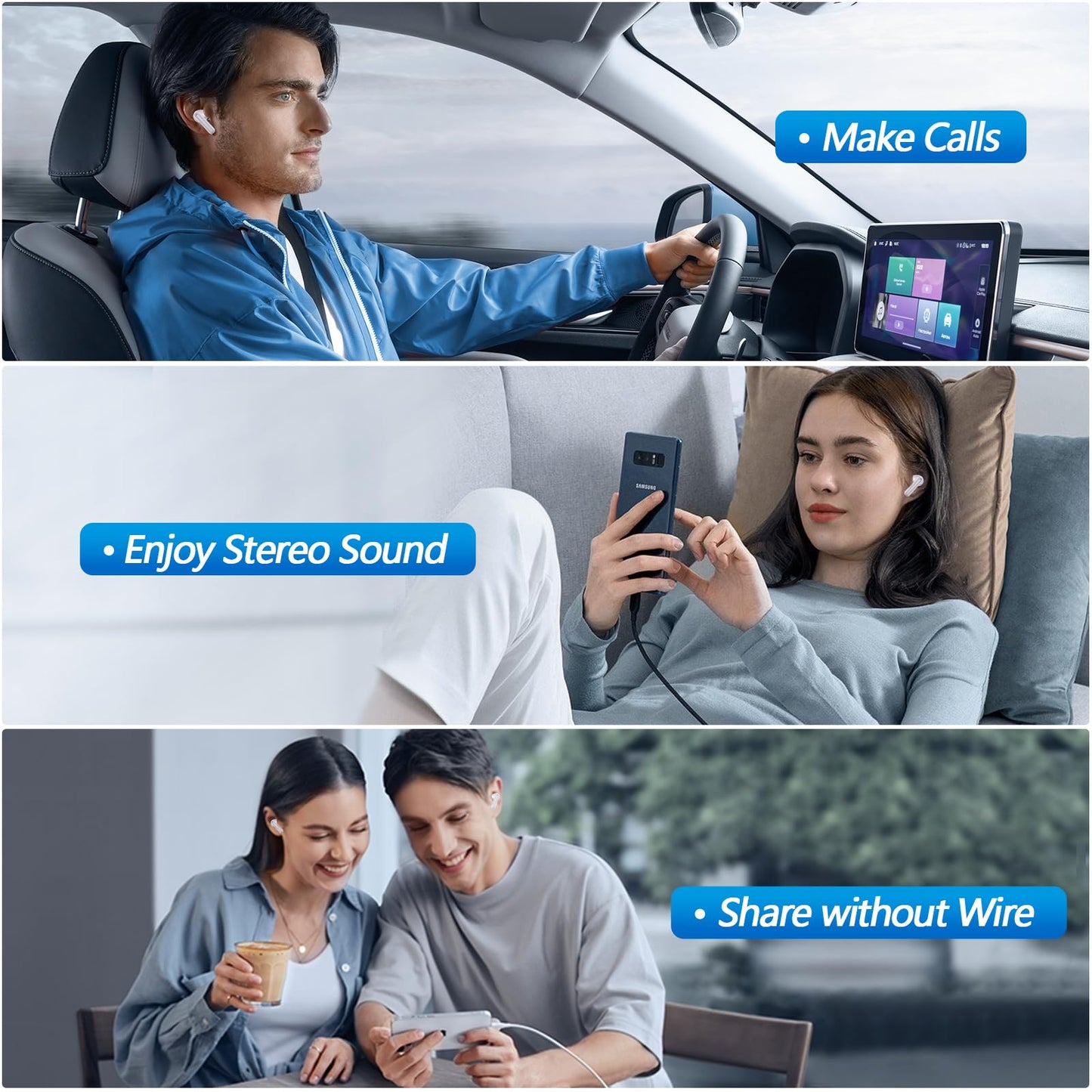 kurdene Bluetooth 5.3 Wireless Earbuds, P3+ Deep Bass Hi-fi Stereo Headset with Microphone in-Ear Call Noise Canceling Bluetooth Headphones, Immersive Premium Sound Ear Buds for iPhone, Android