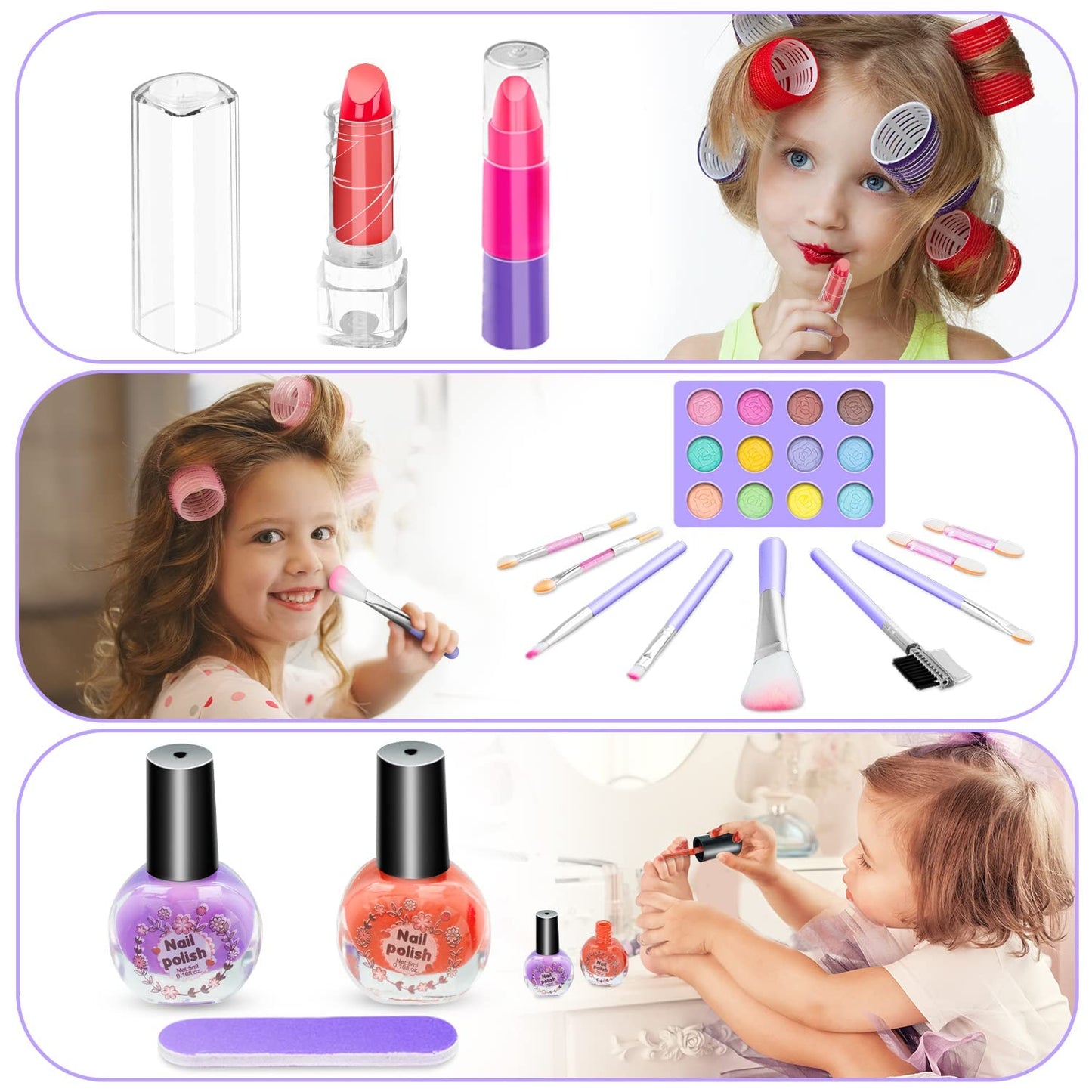 Hollyhi Kids Makeup Kit for Girl, Washable Makeup Set Toy with Real Cosmetic Case for Little Girl, Pretend Play Makeup Beauty Set Birthday Toys Gift for 3 4 5 6 7 8 9 10 Years Old Kid (Purple)