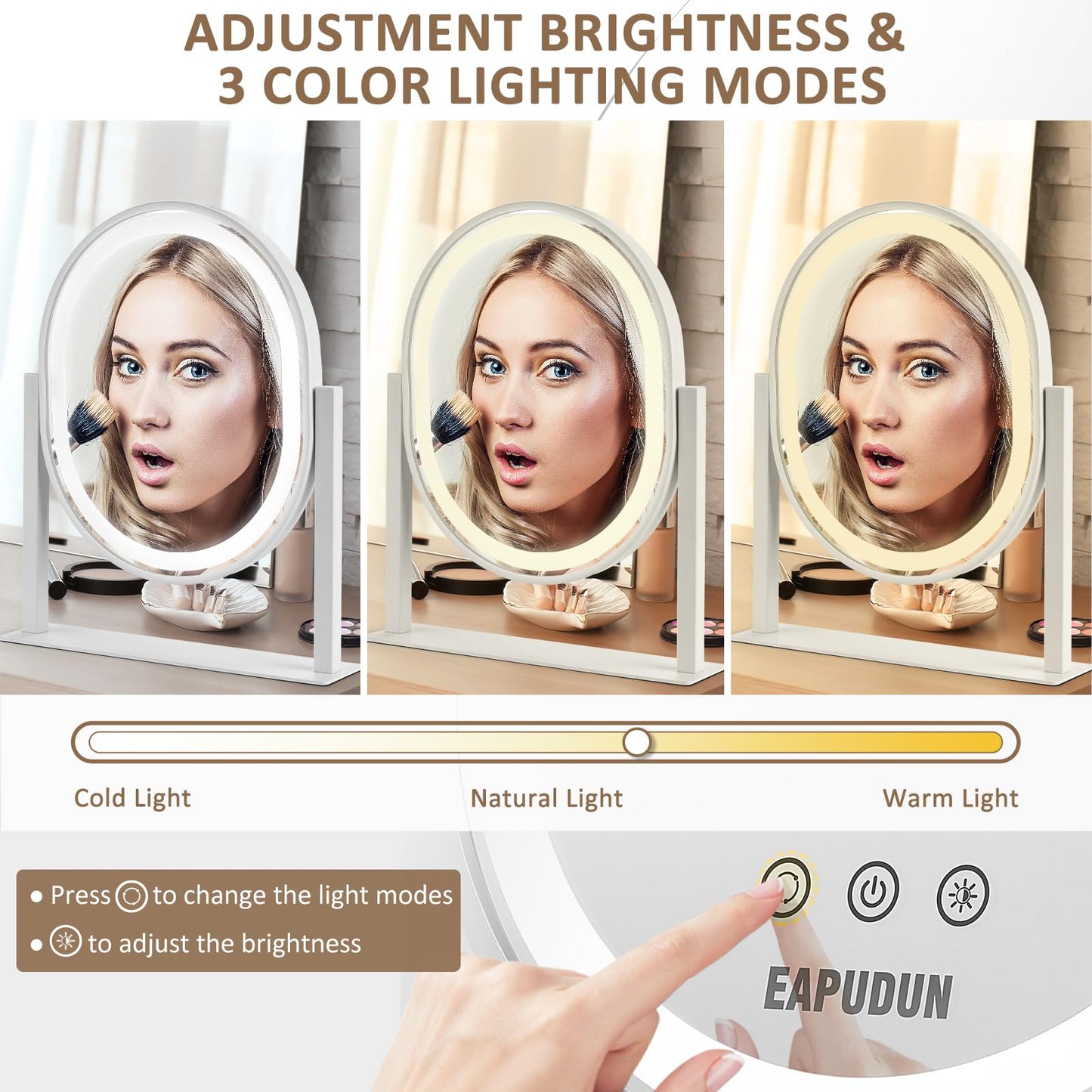 EAPUDUN Oval Vanity Mirror with Lights 3 Colors Modes Hollywood Lighted Makeup Mirror with Smart Touch Control Brightness Adjustable & 360°Rotation