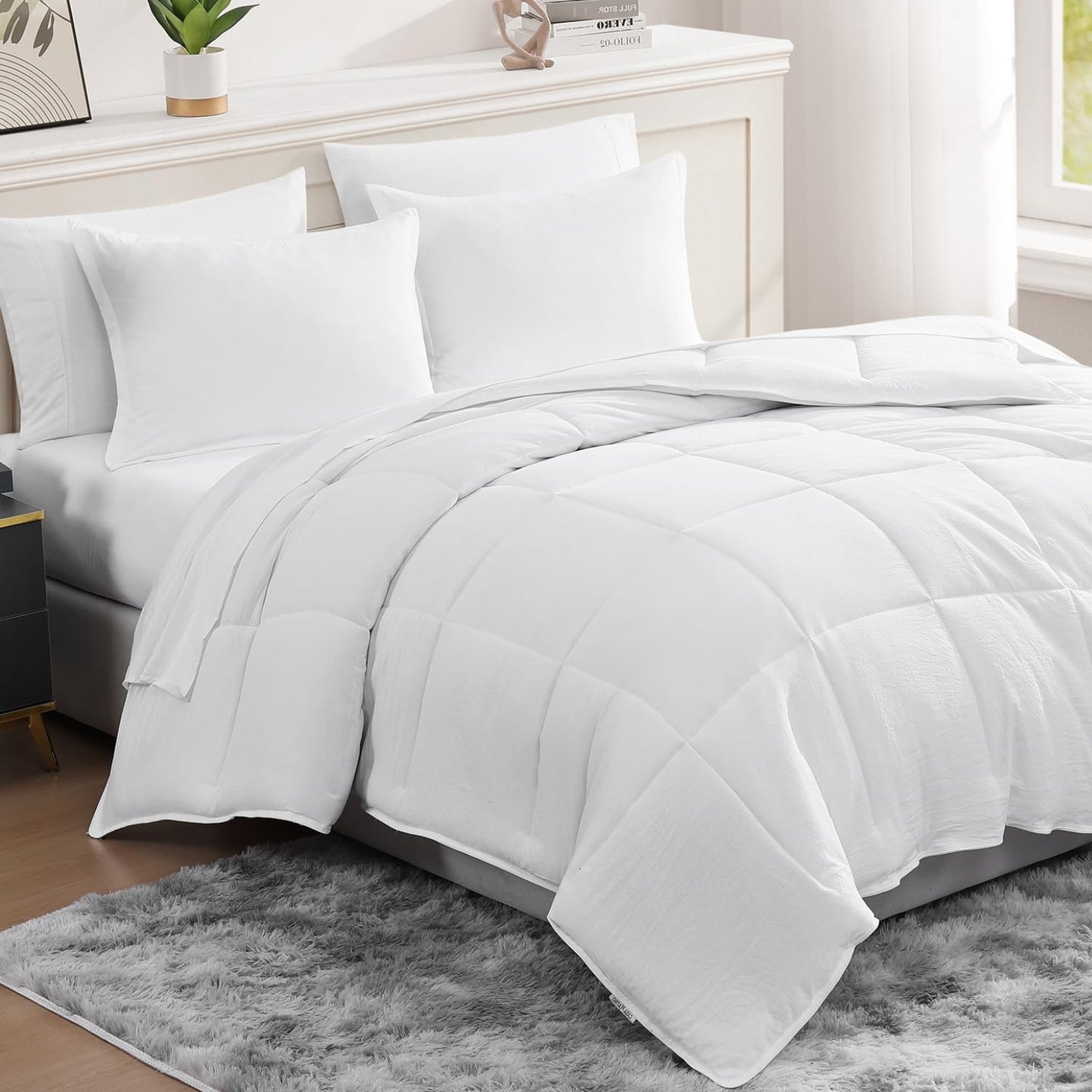 Casa Platino Twin Comforter Set - Pre-Washed 100% Brushed Microfiber Twin Bedding Sets - Soft Twin Comforter Set with Sheets includes Comforter, Flat Sheet, Fitted Sheet, 1 Pillowcase & 1 Sham – White