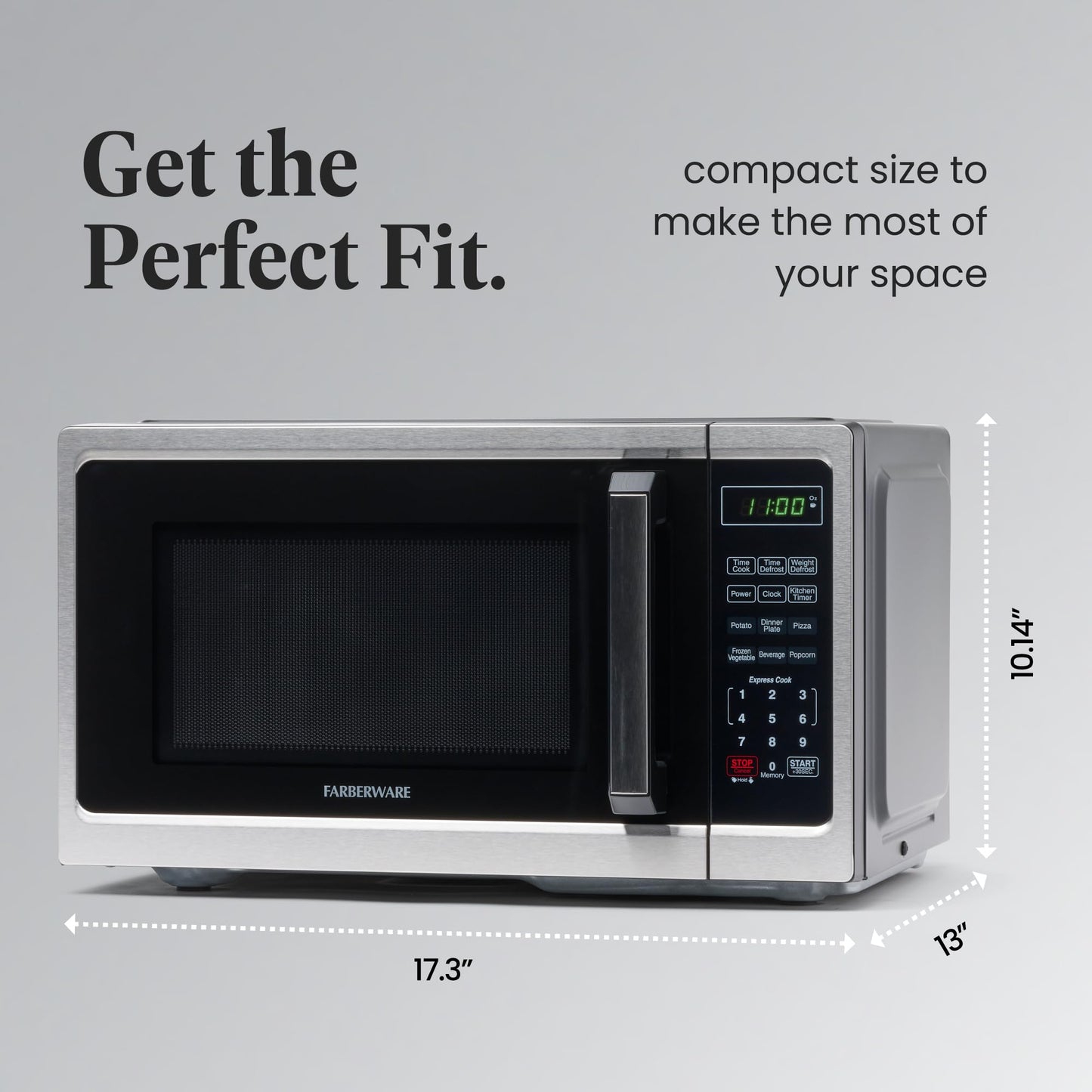 Farberware Countertop Microwave 900 Watts, 0.9 cu ft - Microwave Oven With LED Lighting and Child Lock - Perfect for Apartments and Dorms - Easy Clean Stainless Steel