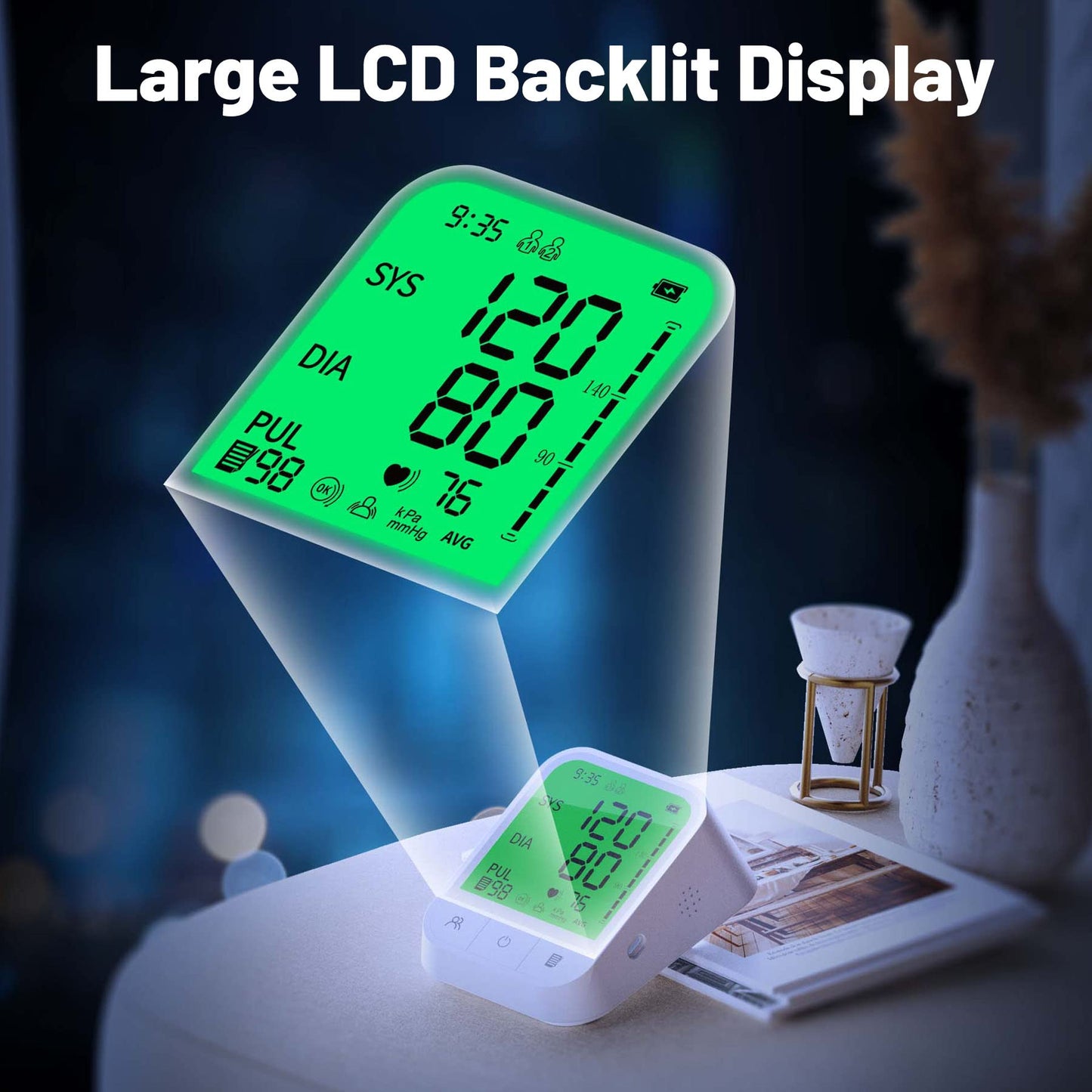 Blood Pressure Monitor Upper Arm Adjustable Cuff Home Automatic Digital Blood Pressure Machine LCD Large Screen Display Bp Monitor Dual Users Mode with Portable Storage Bag