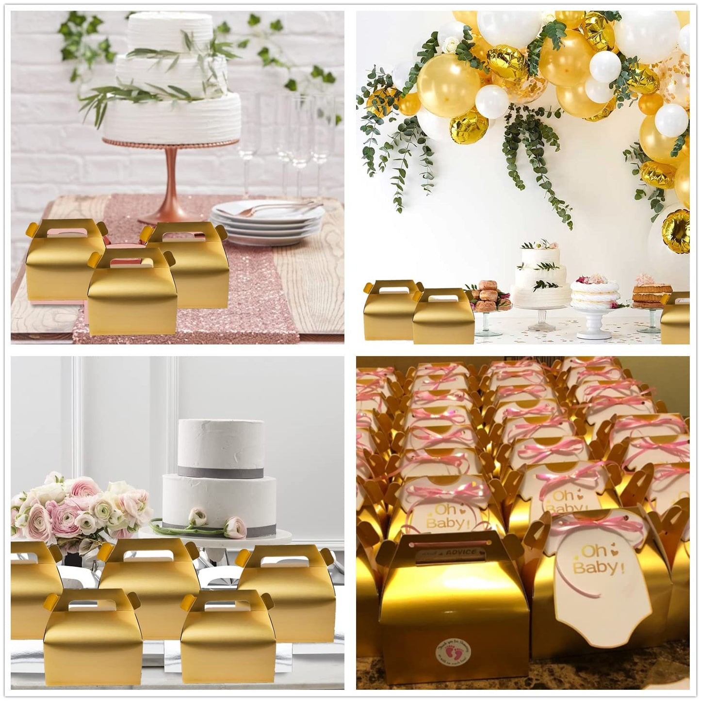 GUIFIER 25 Pack Gold Party Favor Boxes, Small Goodie Gift Boxes, Gable Gift Boxes Paper Candy Treat Boxes with Handles, Cookie Gift Boxes, Bakery Boxes, Picnic Boxes for Wedding Birthday Baby Shower - 6.5 x 3.6 x 3.4 inch