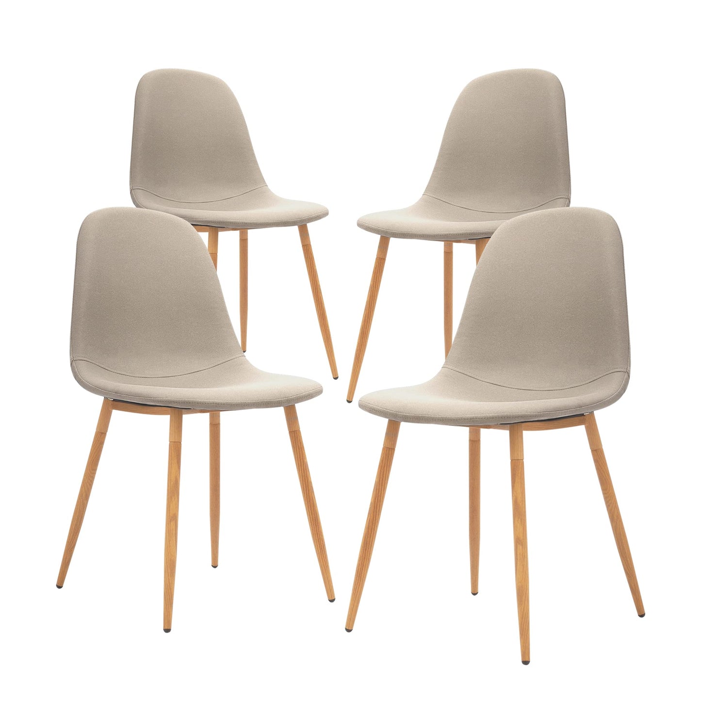 CangLong Upholstered Cushion Seat Back, Mid Century Metal Legs for Kitchen Dining Room Side Chair, Set of 4, Light Grey