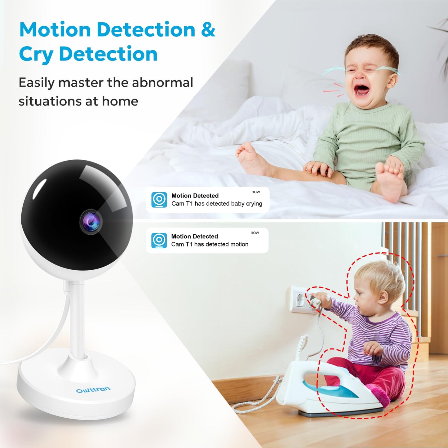 Indoor Security Camera 2K, owltron 2 Pack 2.4GHz WiFi Home Cameras for Baby/Elder/Dog/Pet Monitor Cam with Phone app, 24/7 Cloud&SD Card Storage, 2-Way Audio, Works with Alexa