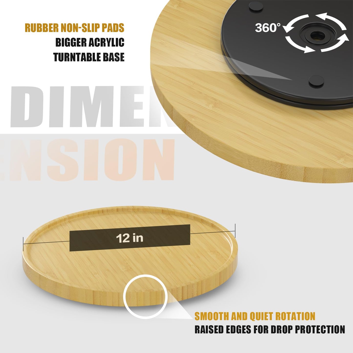 Lazy Susan Organizer for Table Cabinet, 12" Bamboo Kitchen Countertop Organizer for Salt Olive Oil and Pepper Counter Sink Trays Wooden Turntable for Spice Soap Bottles Dining Room Decor Beige